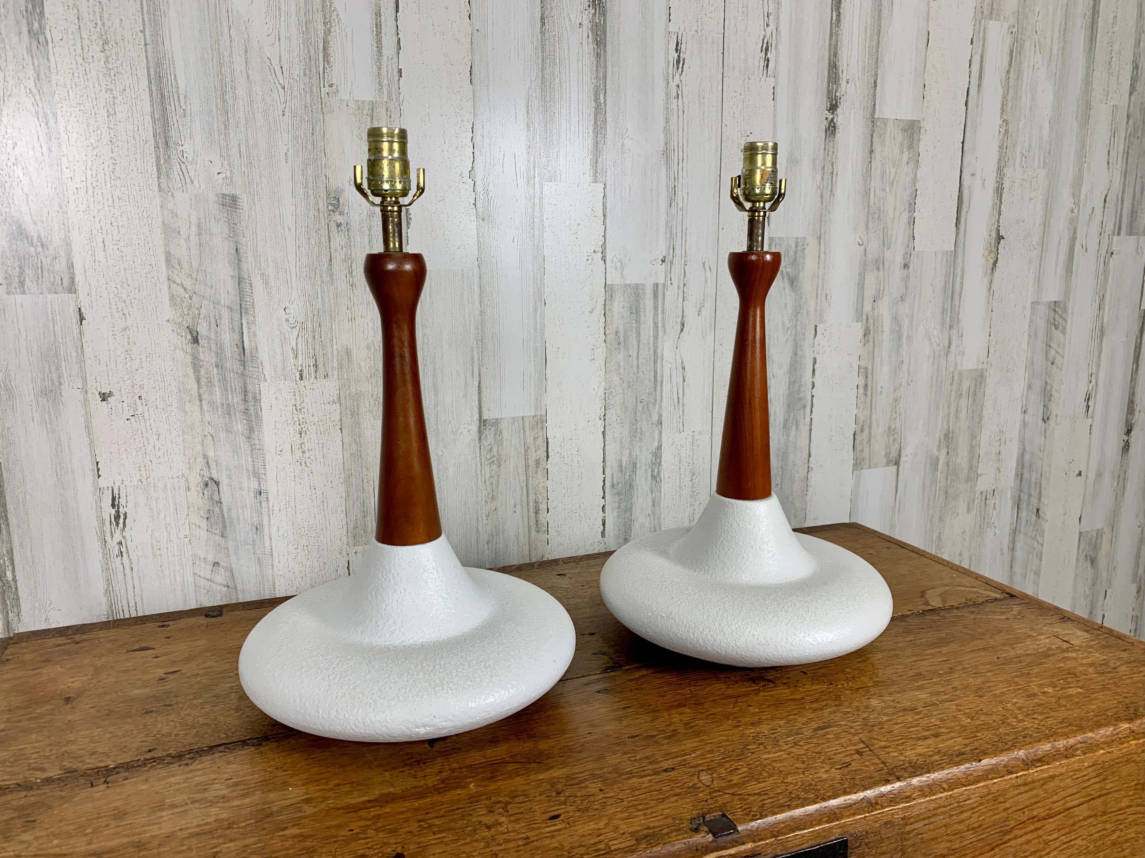 Mid-Century Modern Mid-Century Ceramic and Walnut Table Lamps For Sale