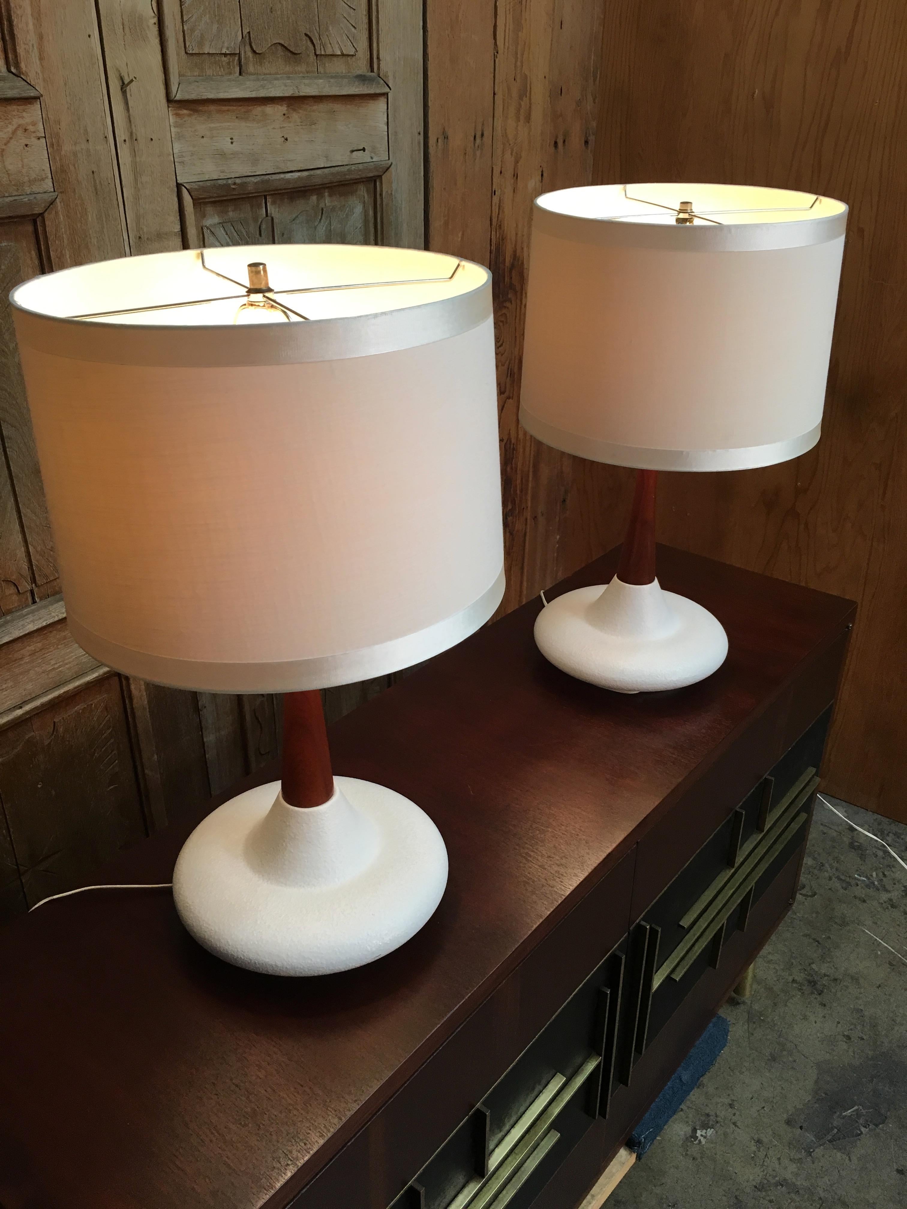 North American Midcentury Ceramic and Walnut Table Lamps