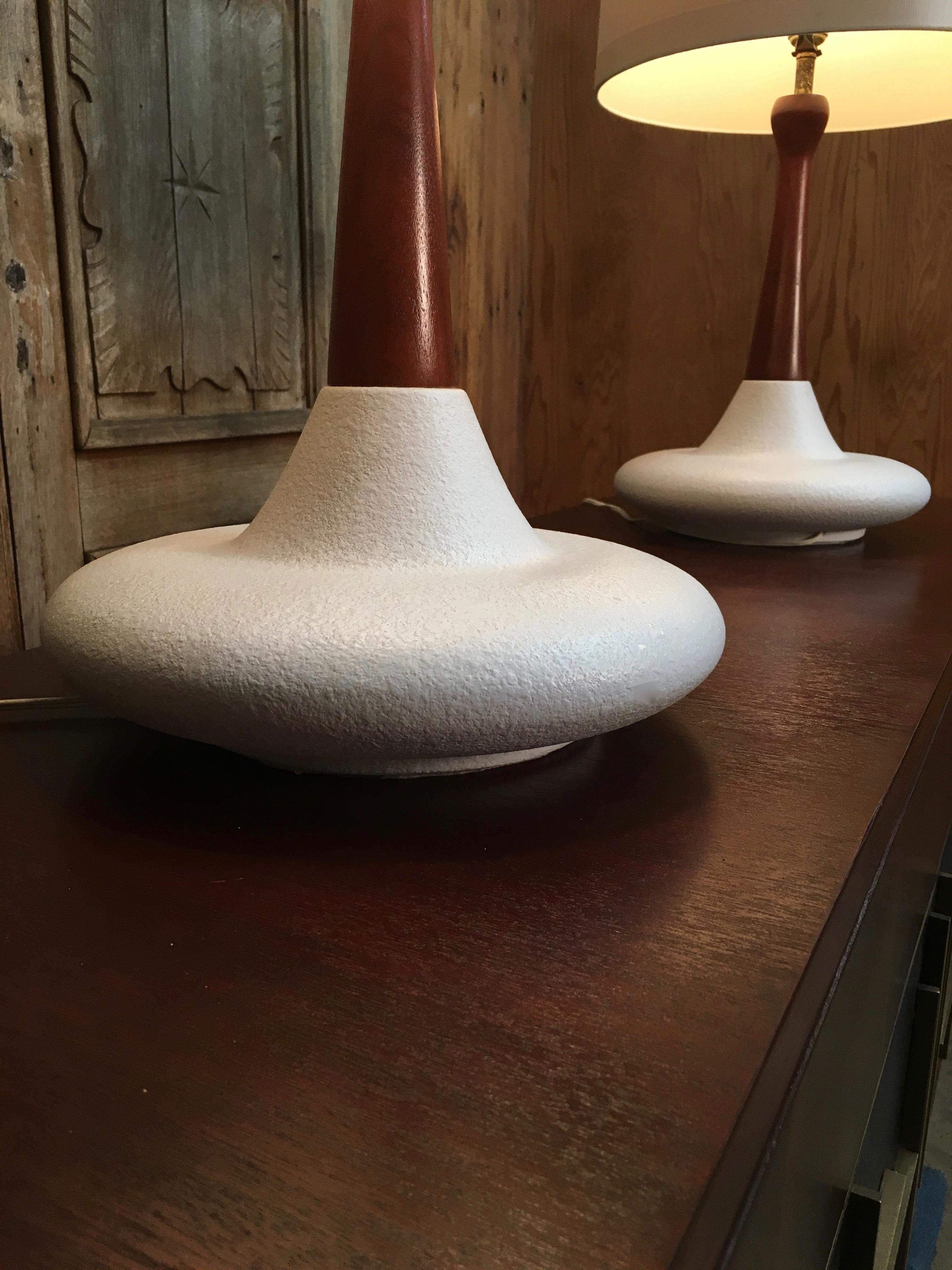 Midcentury Ceramic and Walnut Table Lamps In Good Condition In Denton, TX