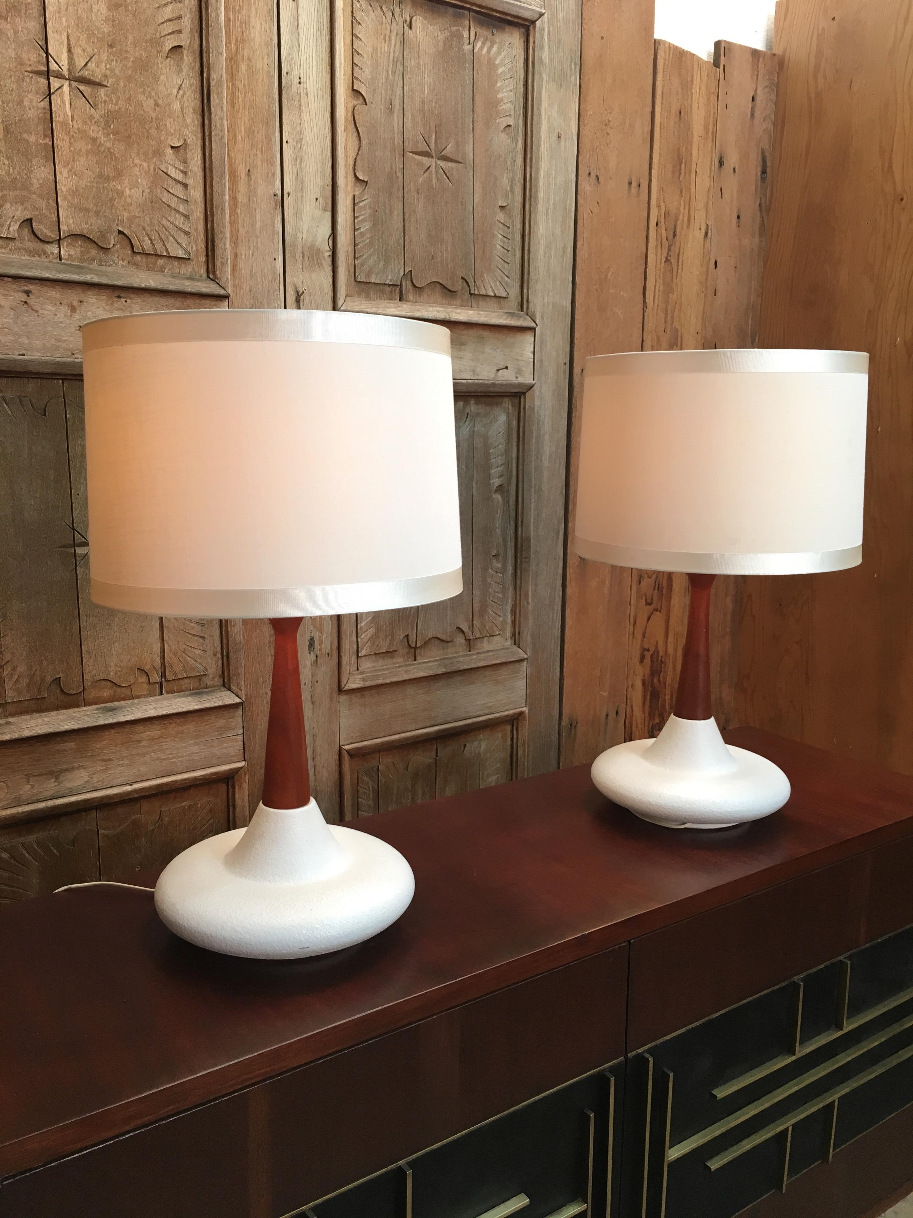 20th Century Midcentury Ceramic and Walnut Table Lamps