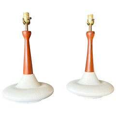 Mid-Century Ceramic and Walnut Table Lamps