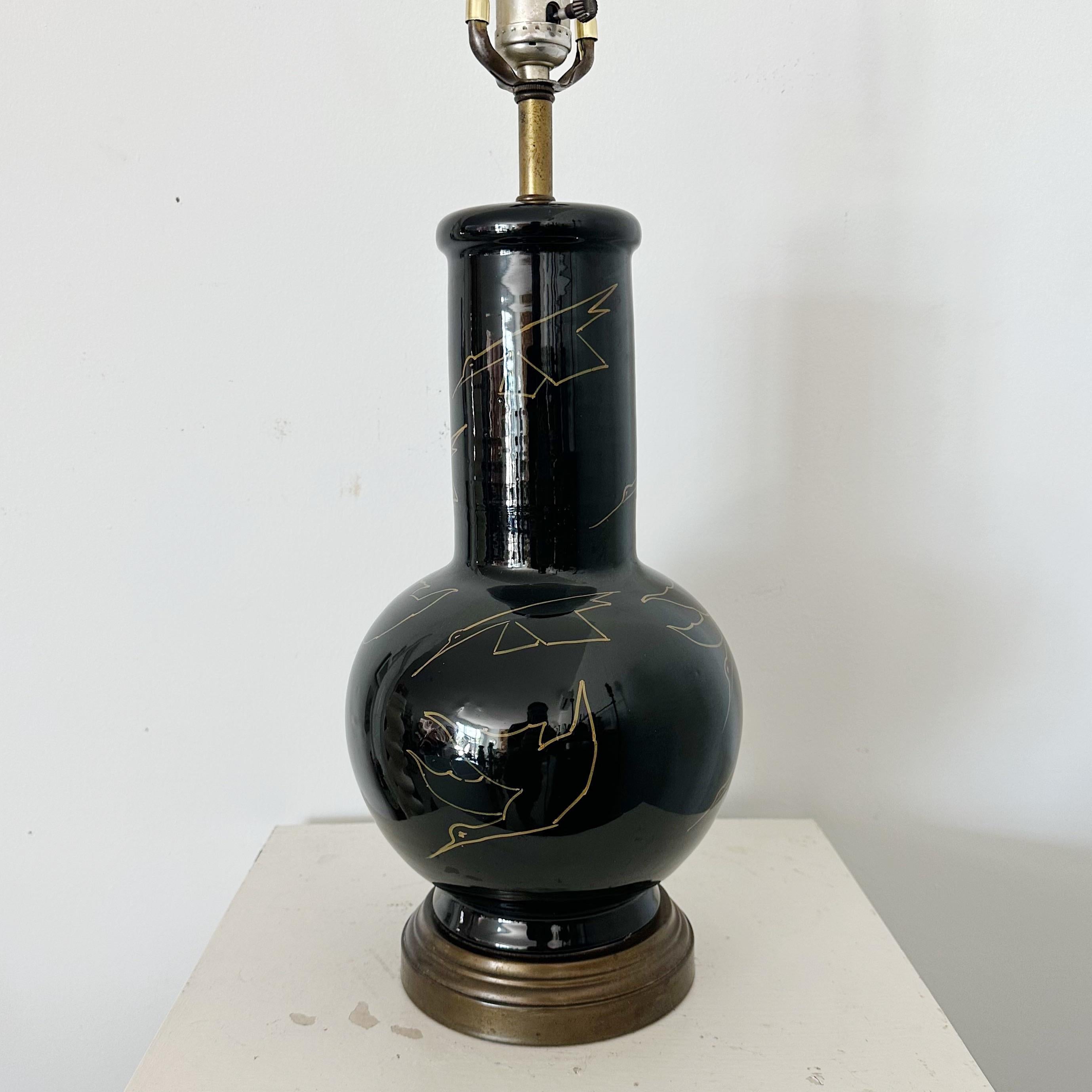 Mid-Century Modern Midcentury Ceramic Bird Decorated Table Lamp For Sale