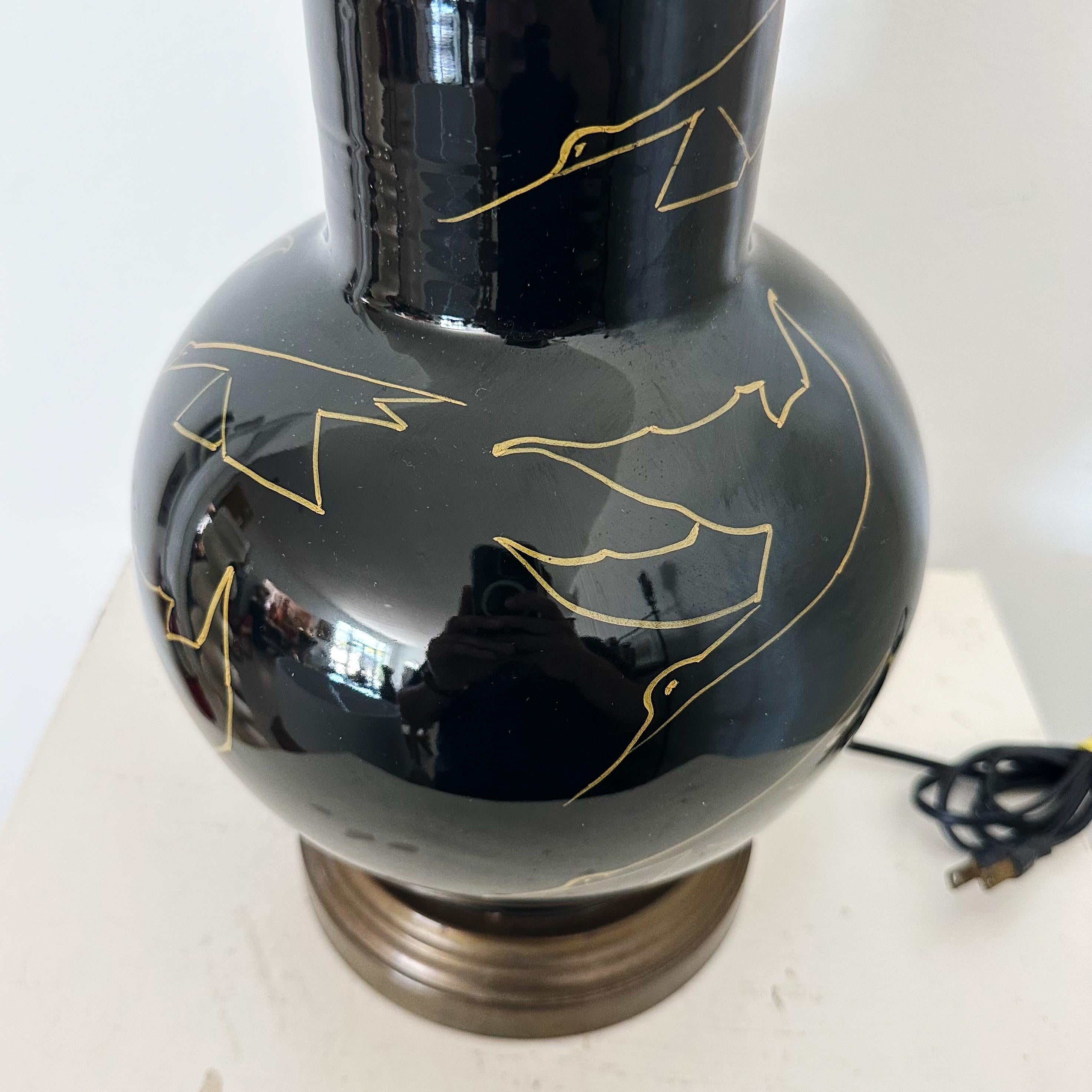 Midcentury Ceramic Bird Decorated Table Lamp For Sale 1
