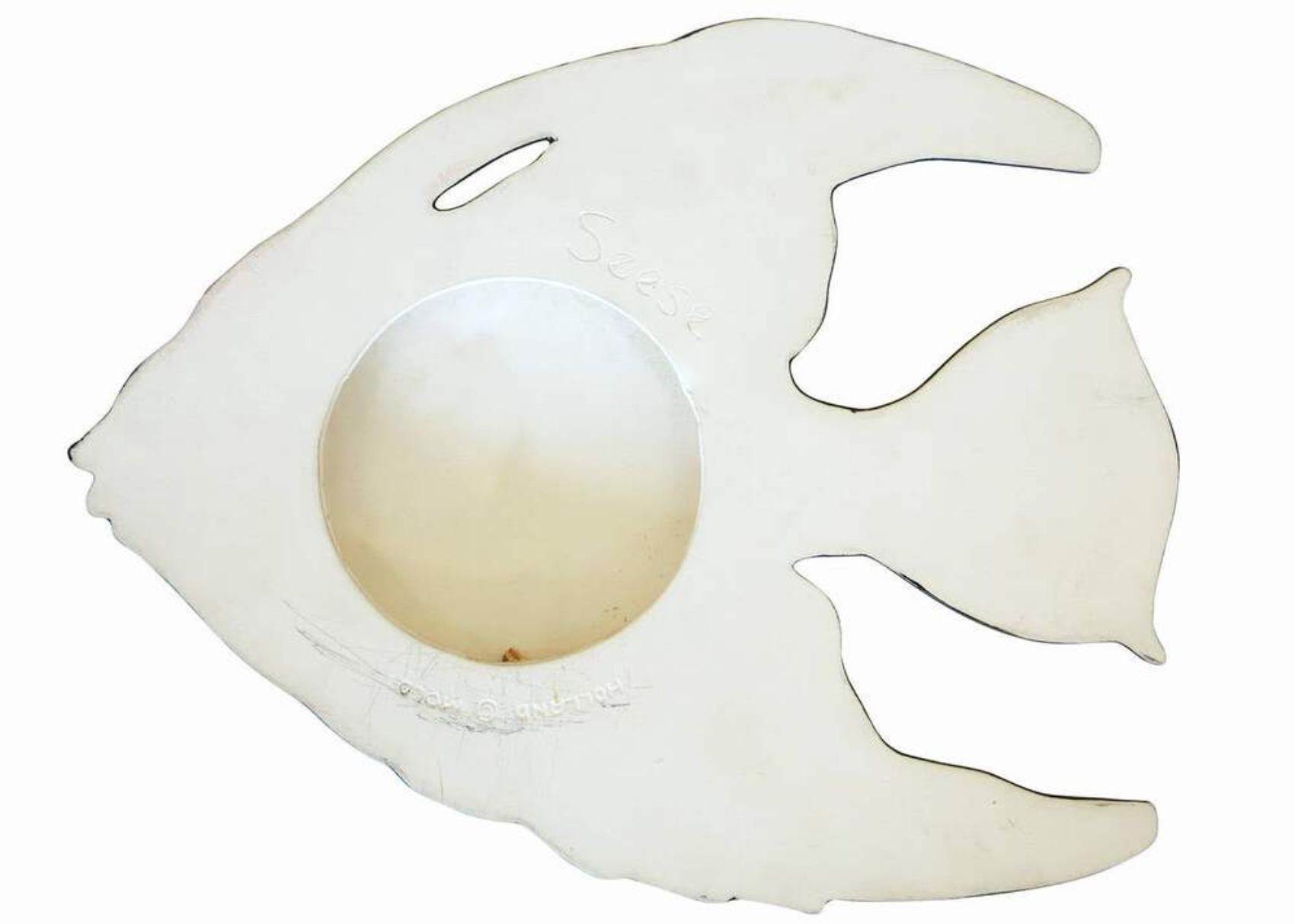 Mid-Century Modern Mid-century Ceramic Black & Gold Plaster Aquatic Angelfish Wall Art, Set of 4 For Sale