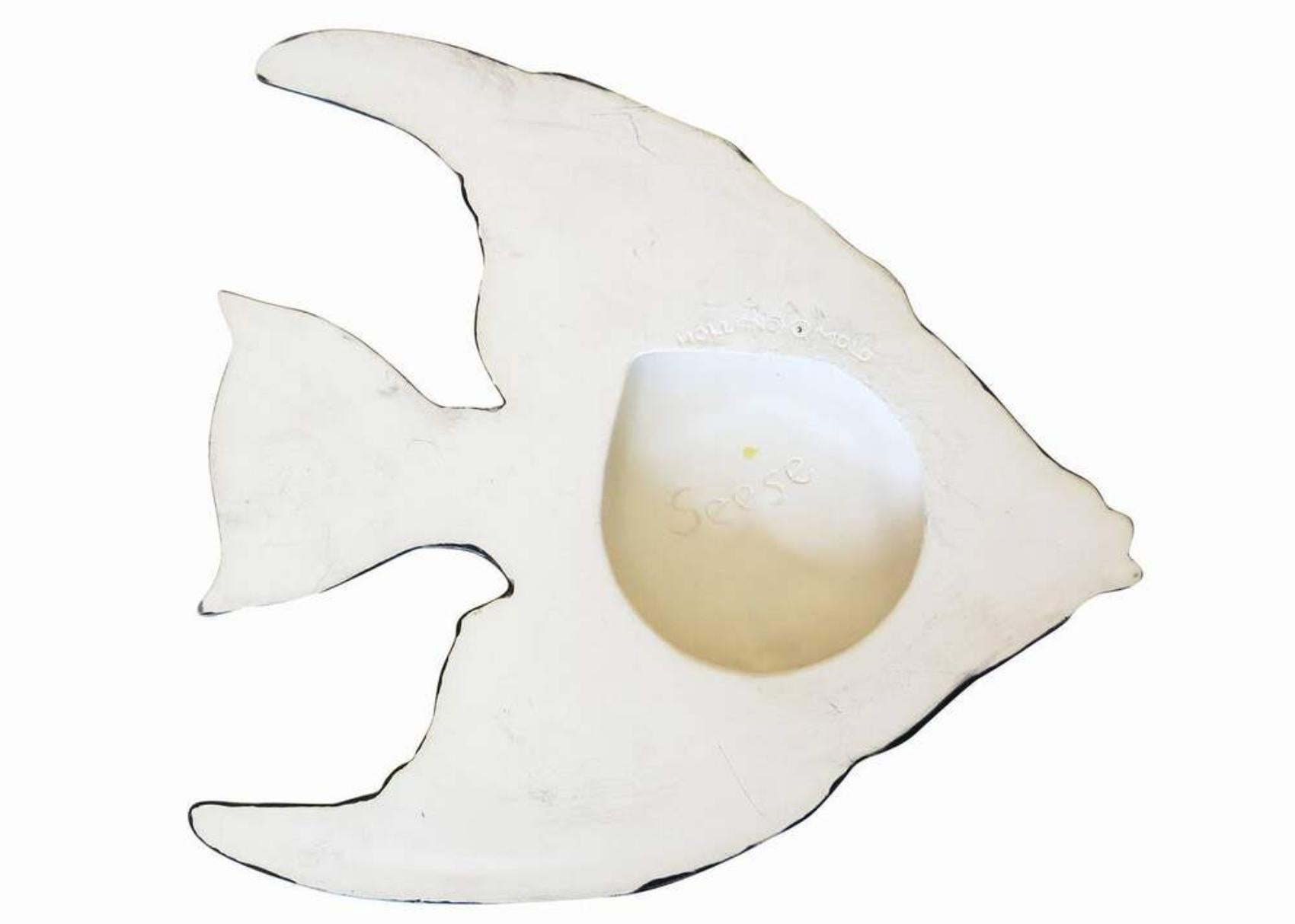 Mid-20th Century Mid-century Ceramic Black & Gold Plaster Aquatic Angelfish Wall Art, Set of 4 For Sale
