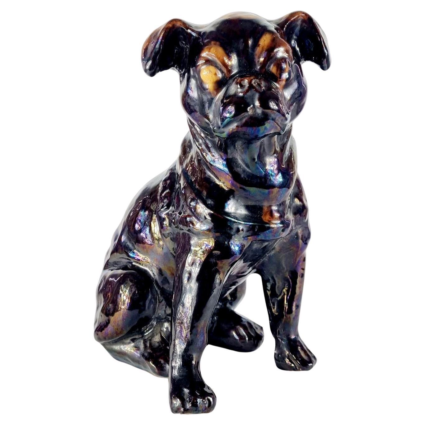 Mid Century Keramik Schwarz Mops Skulptur, Italien 60s im Angebot