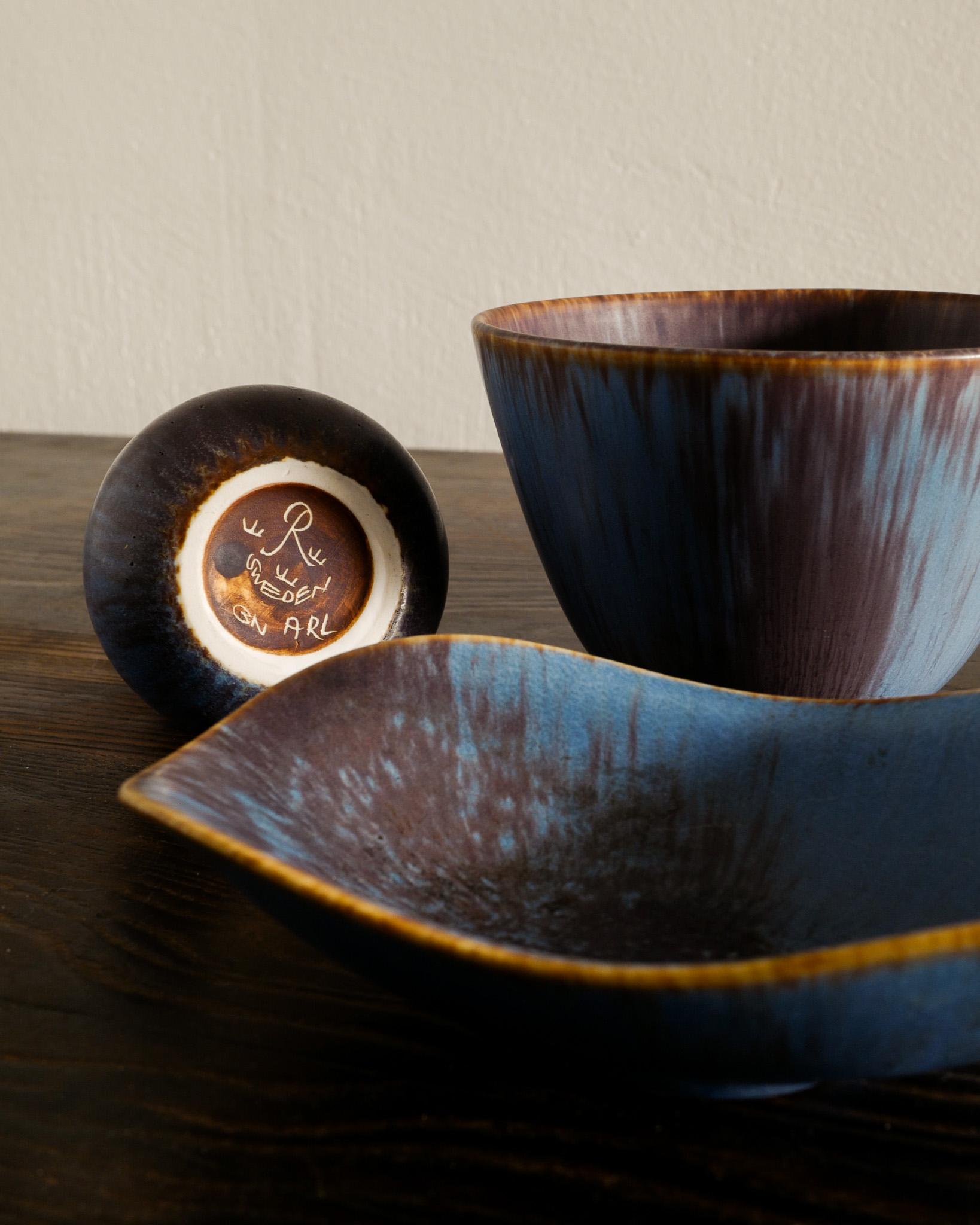 Mid Century Ceramic Bowl Dish & Vase by Gunnar Nylund for Rörstrand Sweden 1950s In Good Condition For Sale In Stockholm, SE