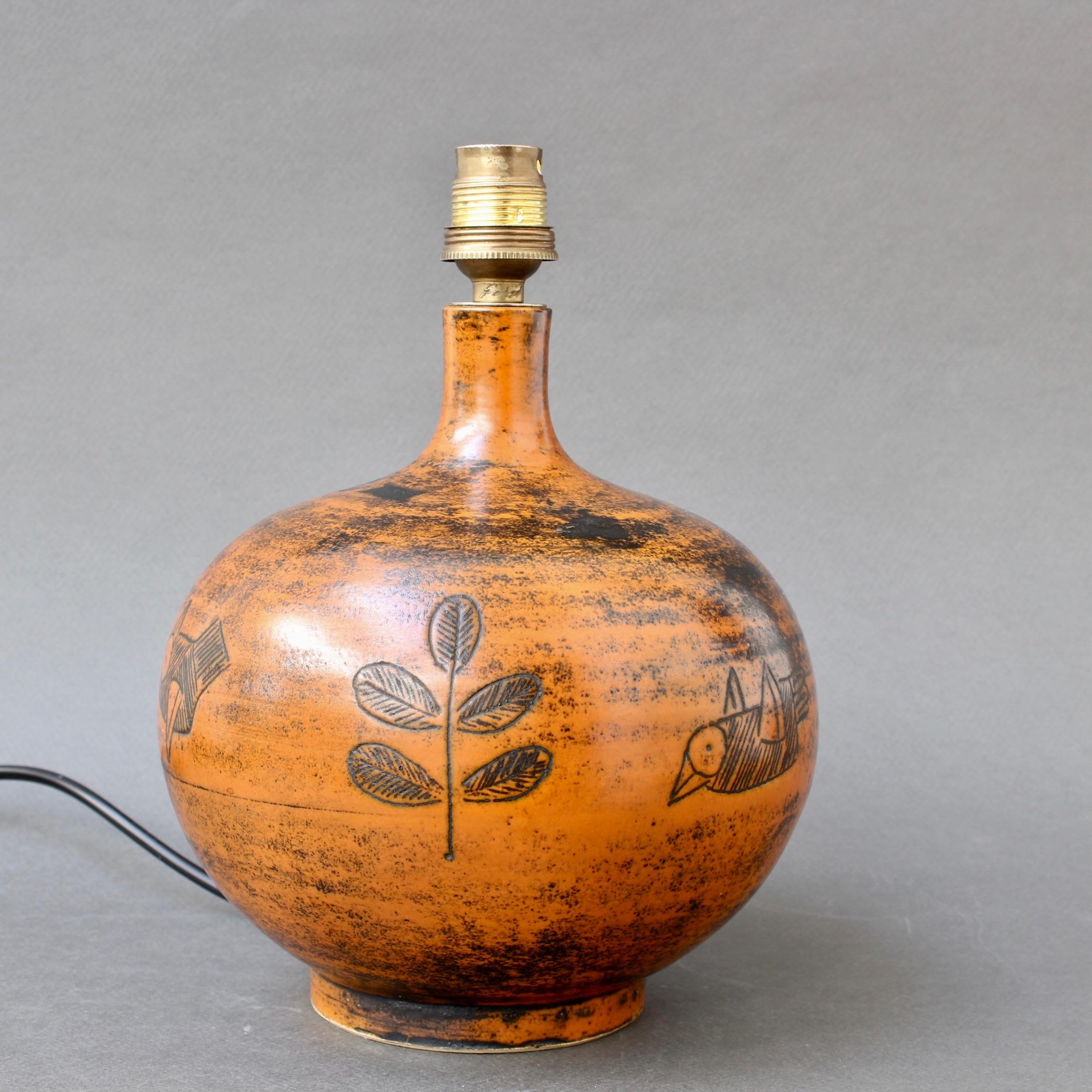 French Midcentury Ceramic Burnt-Orange Table Lamp by Jacques Blin, circa 1950s