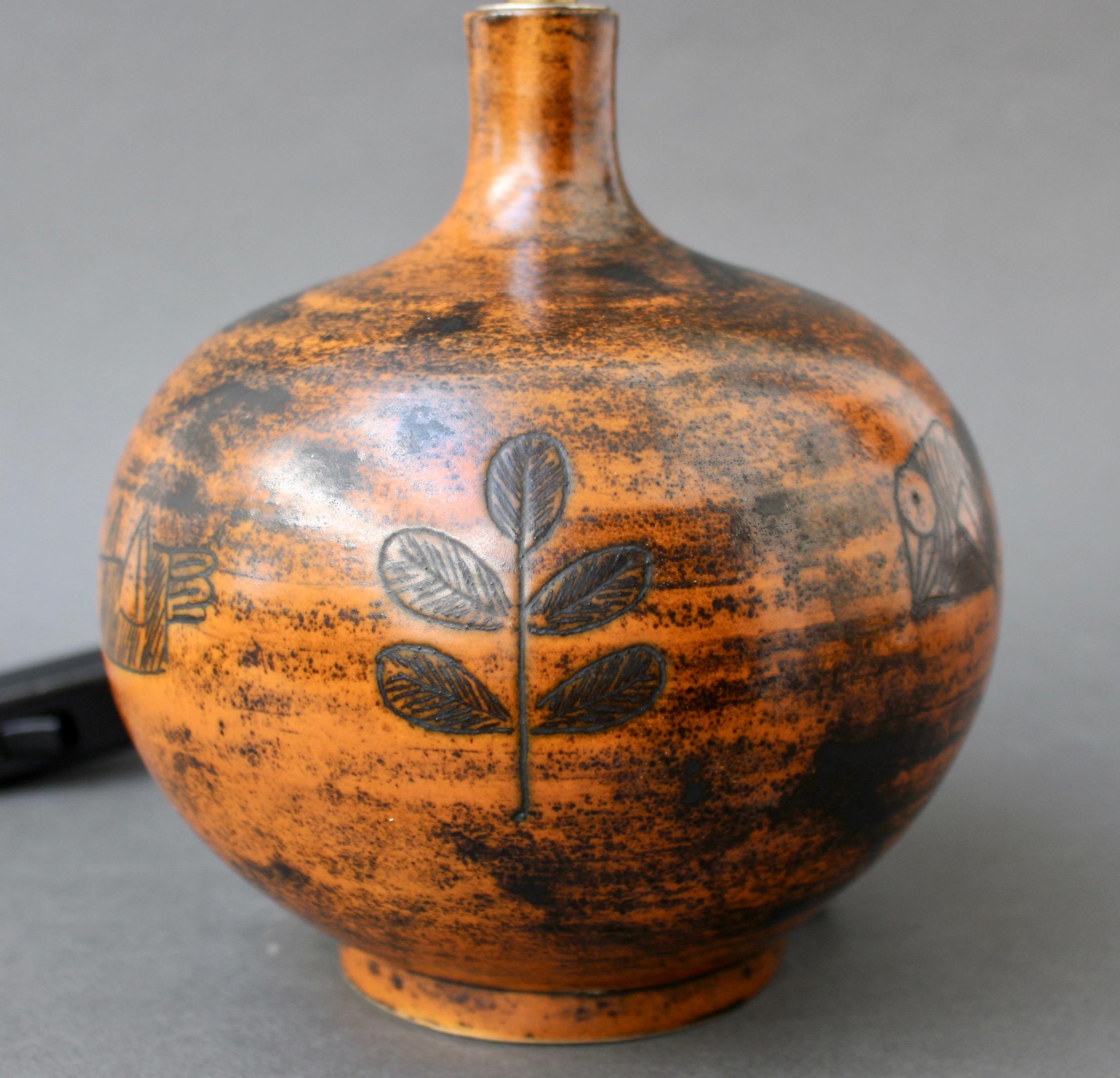 Midcentury Ceramic Burnt-Orange Table Lamp by Jacques Blin, circa 1950s 1