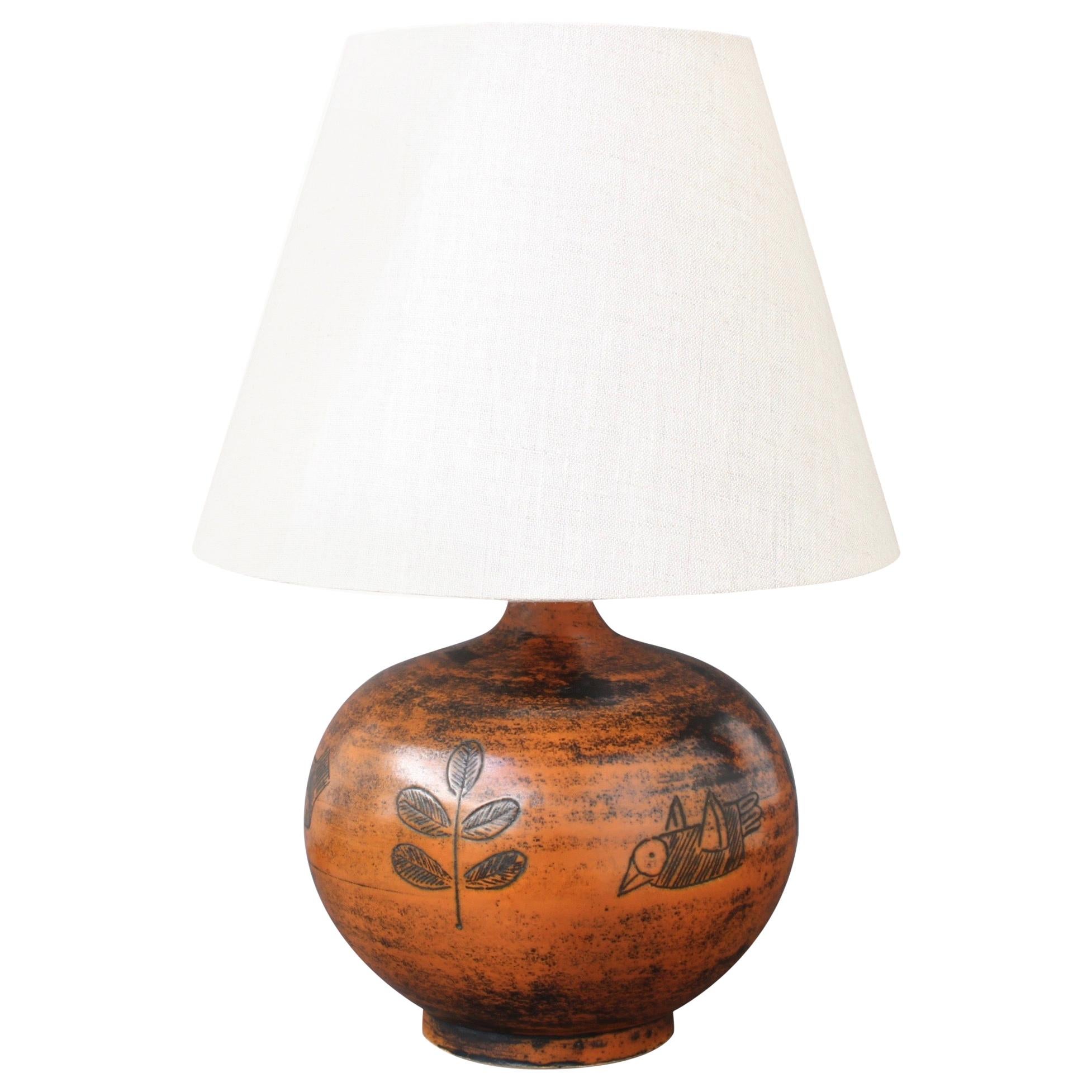 Midcentury Ceramic Burnt-Orange Table Lamp by Jacques Blin, circa 1950s