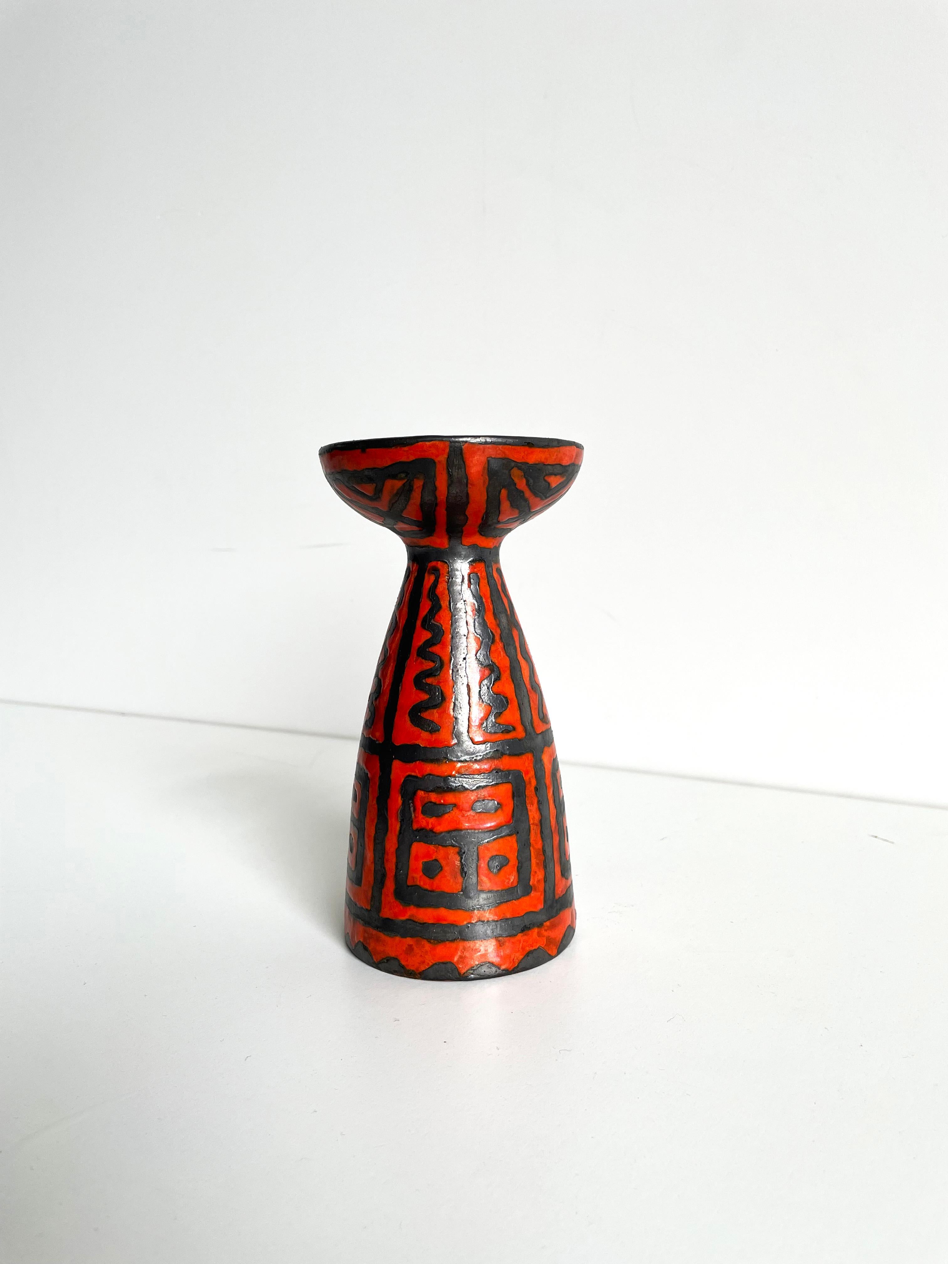 Mid-Century Modern Mid-Century Ceramic Candle Holder, Abstract Pattern, 1960s