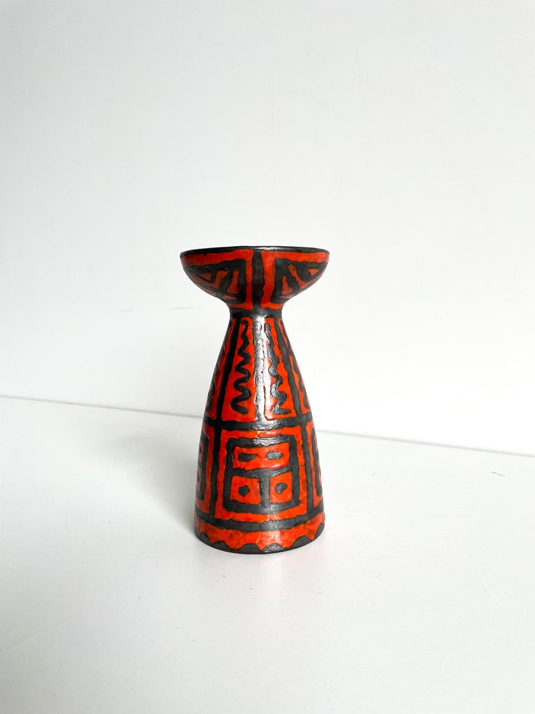 Mid-Century Modern Mid-Century Ceramic Candle Holder, Abstract Pattern, 1960s For Sale