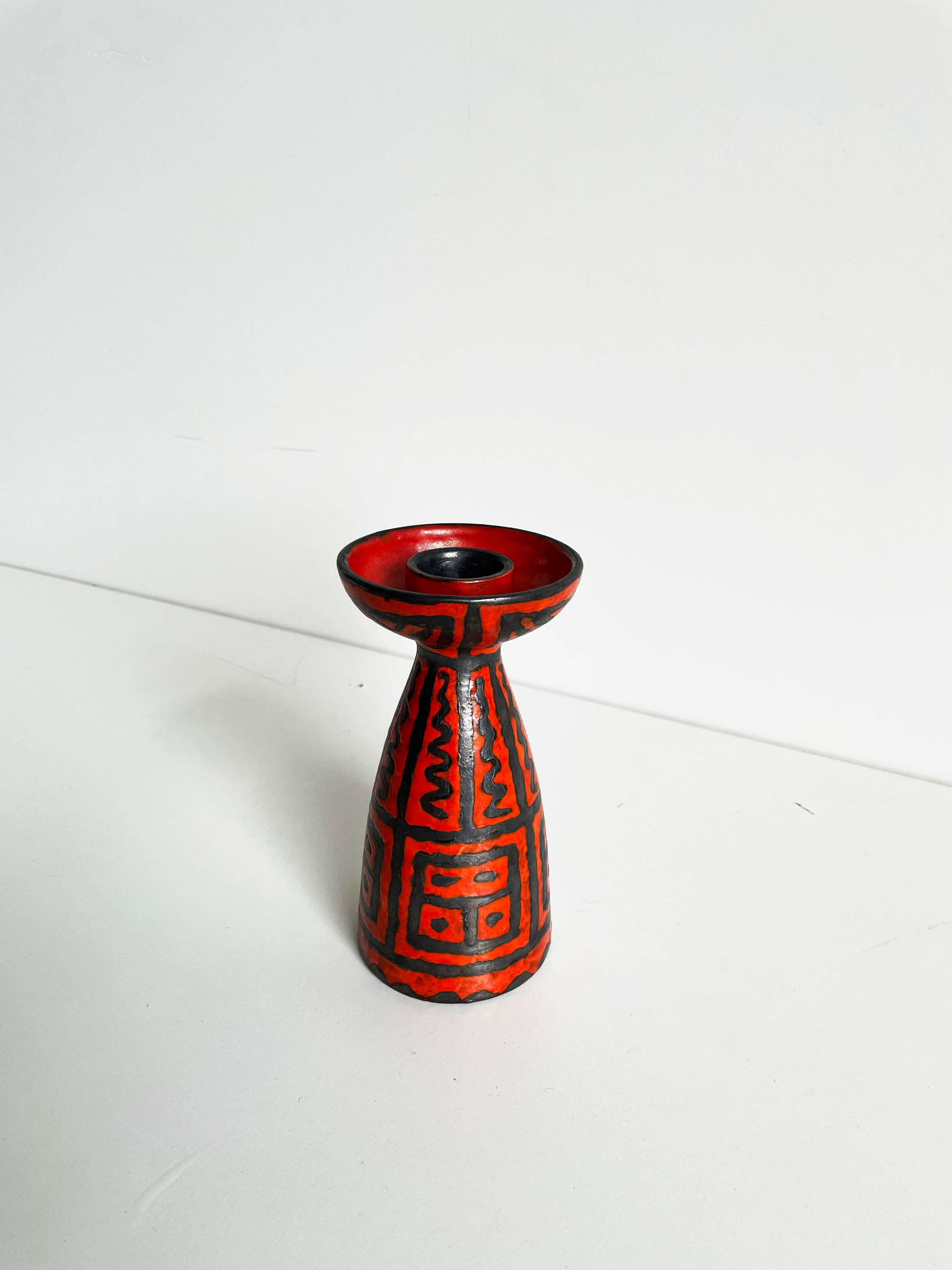 European Mid-Century Ceramic Candle Holder, Abstract Pattern, 1960s
