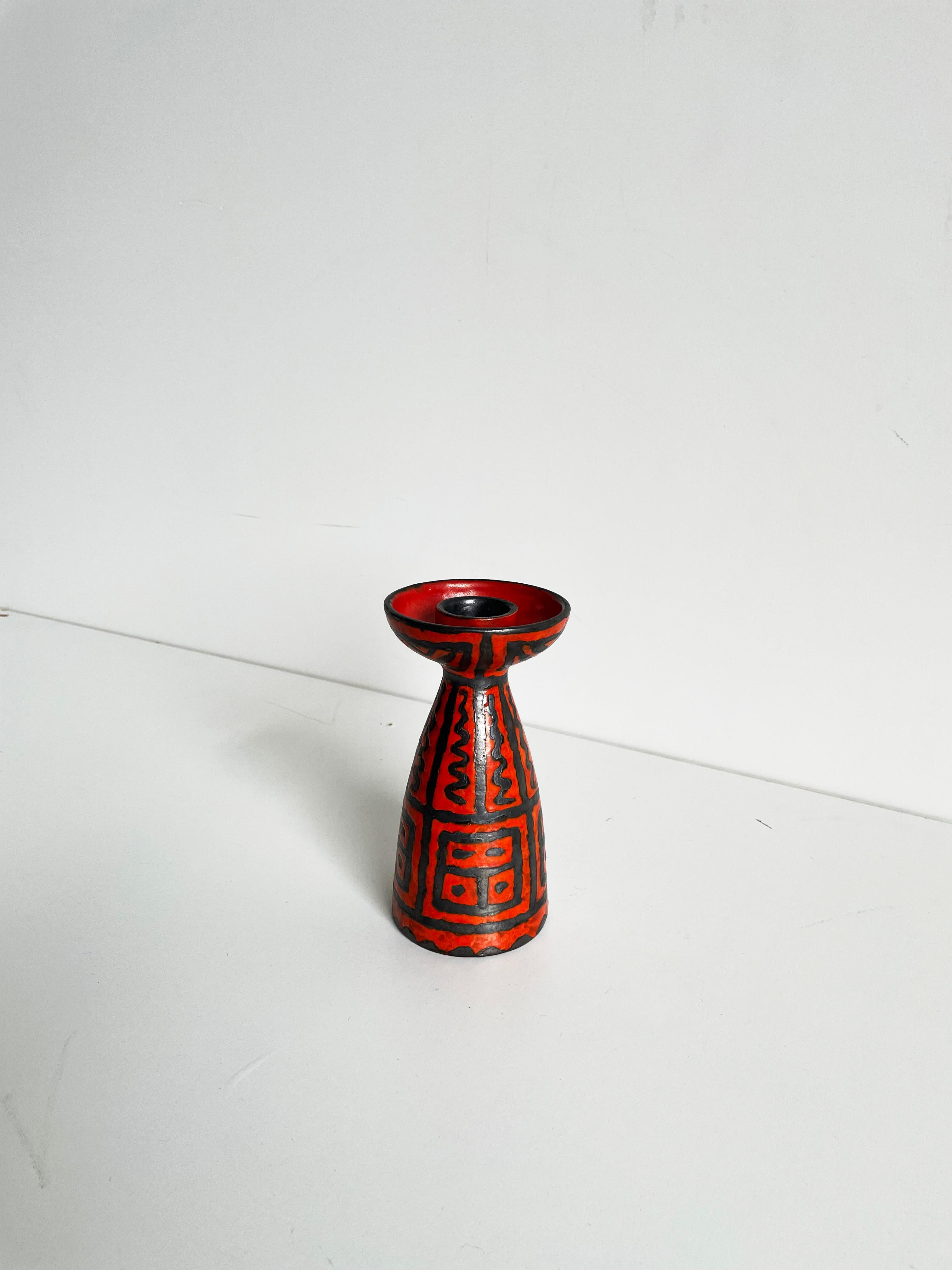 Glazed Mid-Century Ceramic Candle Holder, Abstract Pattern, 1960s