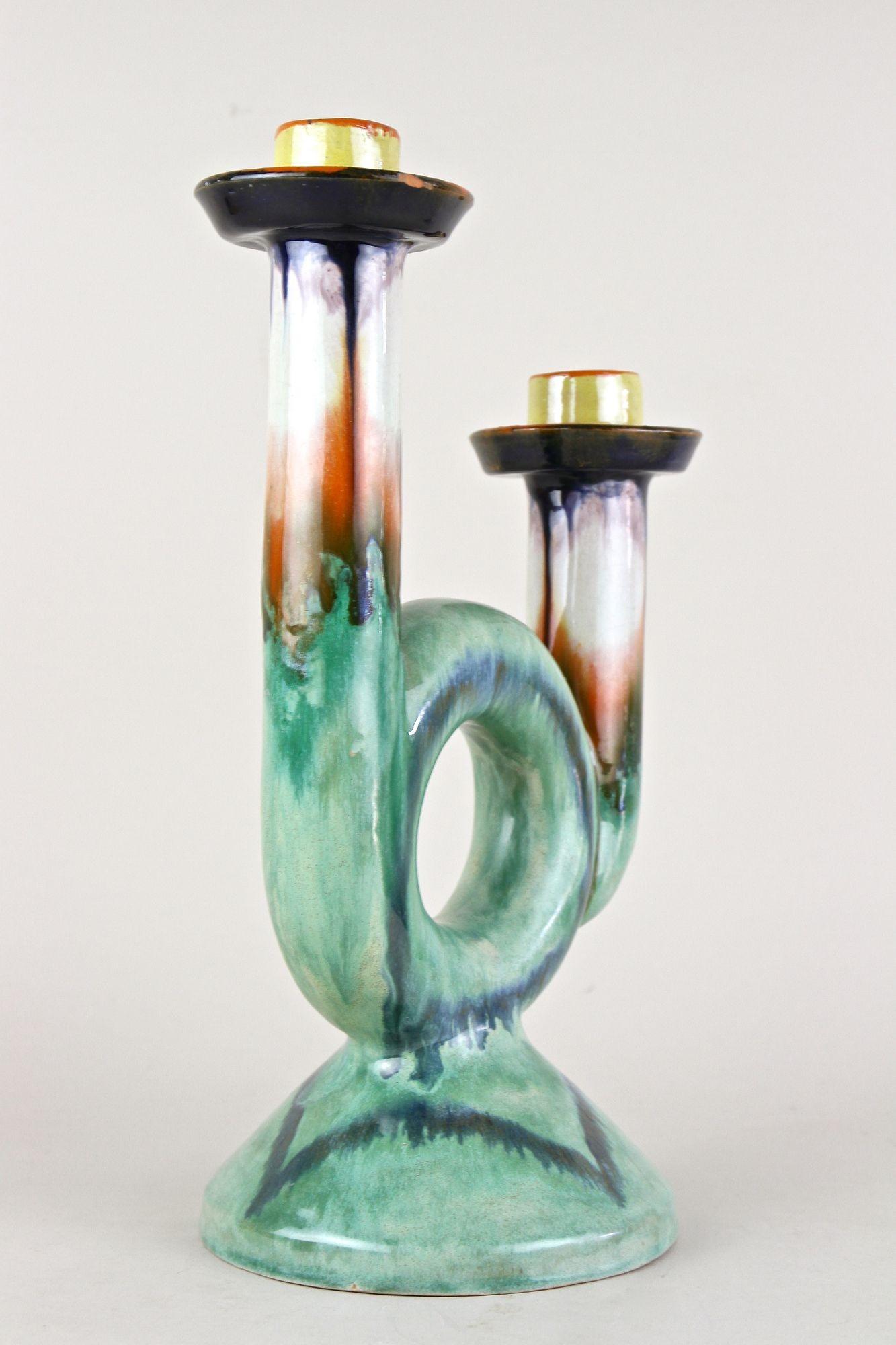 Glazed Mid Century Ceramic Candle Holder, Marked - Austria ca. 1950 For Sale