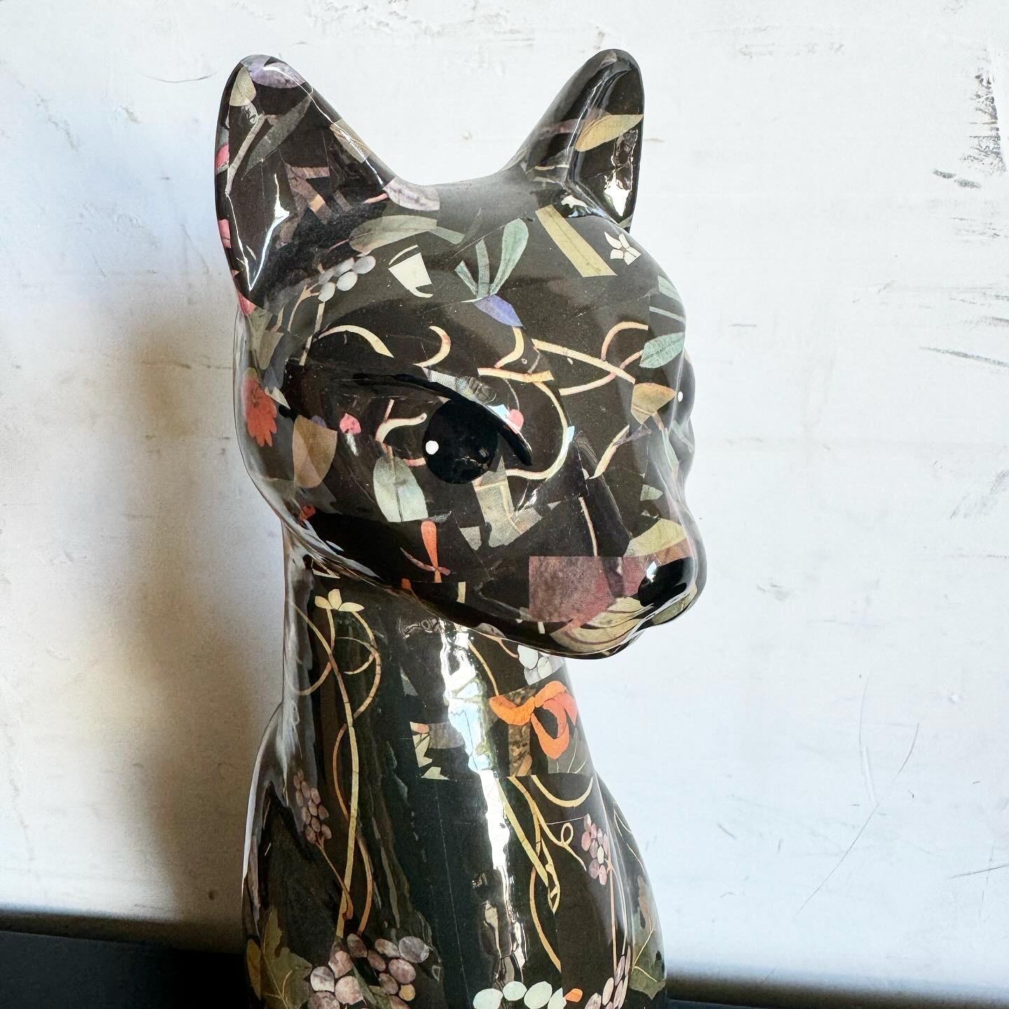 Fine XX secolo Gatto in ceramica del metà secolo scorso con finitura a motivi foliage in vendita