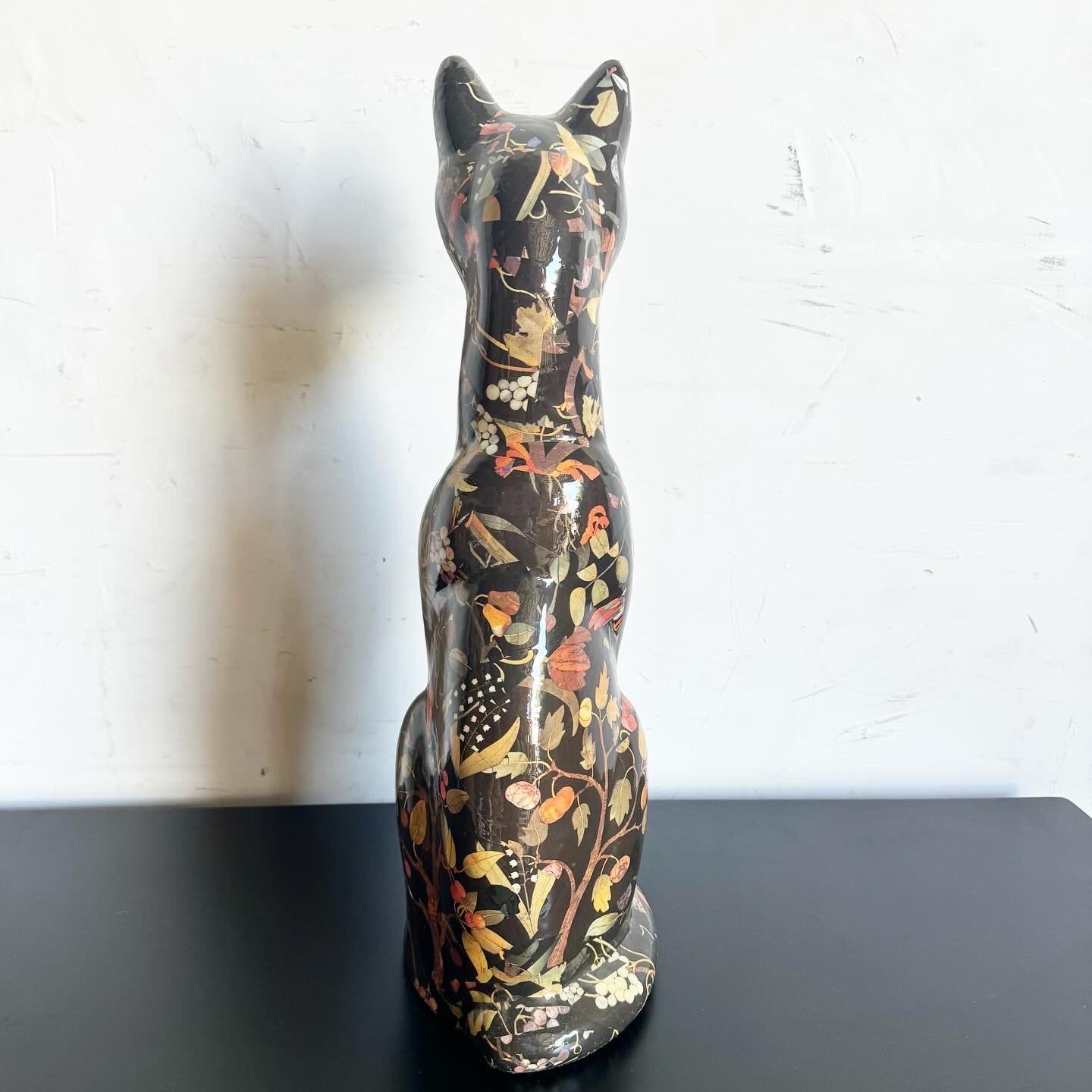 Gatto in ceramica del metà secolo scorso con finitura a motivi foliage in vendita 3