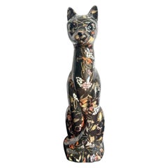 Mid Century Ceramic Cat With Foliage Patterned Finish