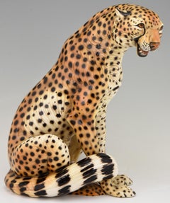 Midcentury Ceramic cheetah leopard sculpture by Giovanni Ronzan, Italy, 1960