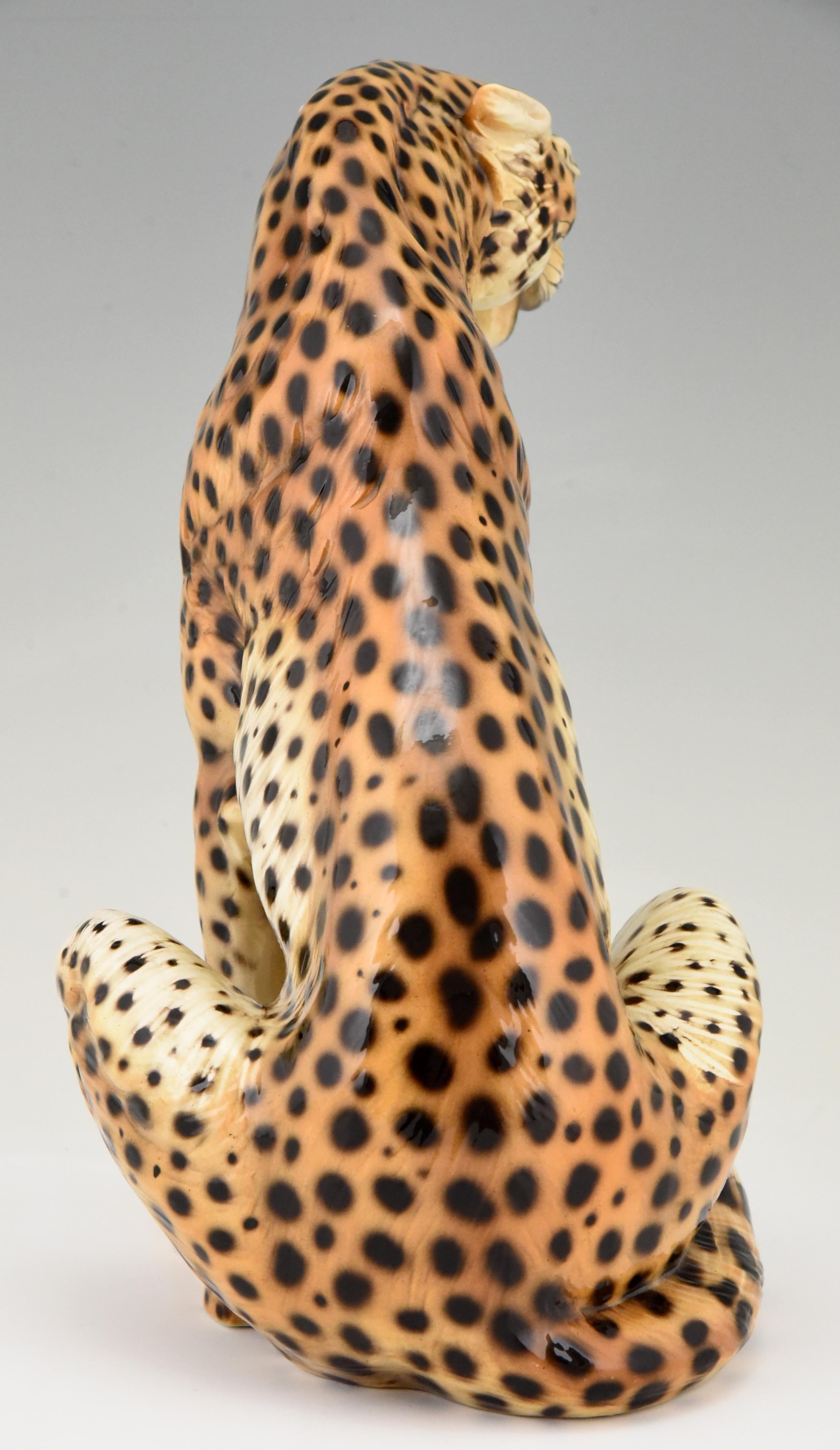 Mid-Century Modern Midcentury Ceramic cheetah leopard sculpture by Giovanni Ronzan, Italy, 1960