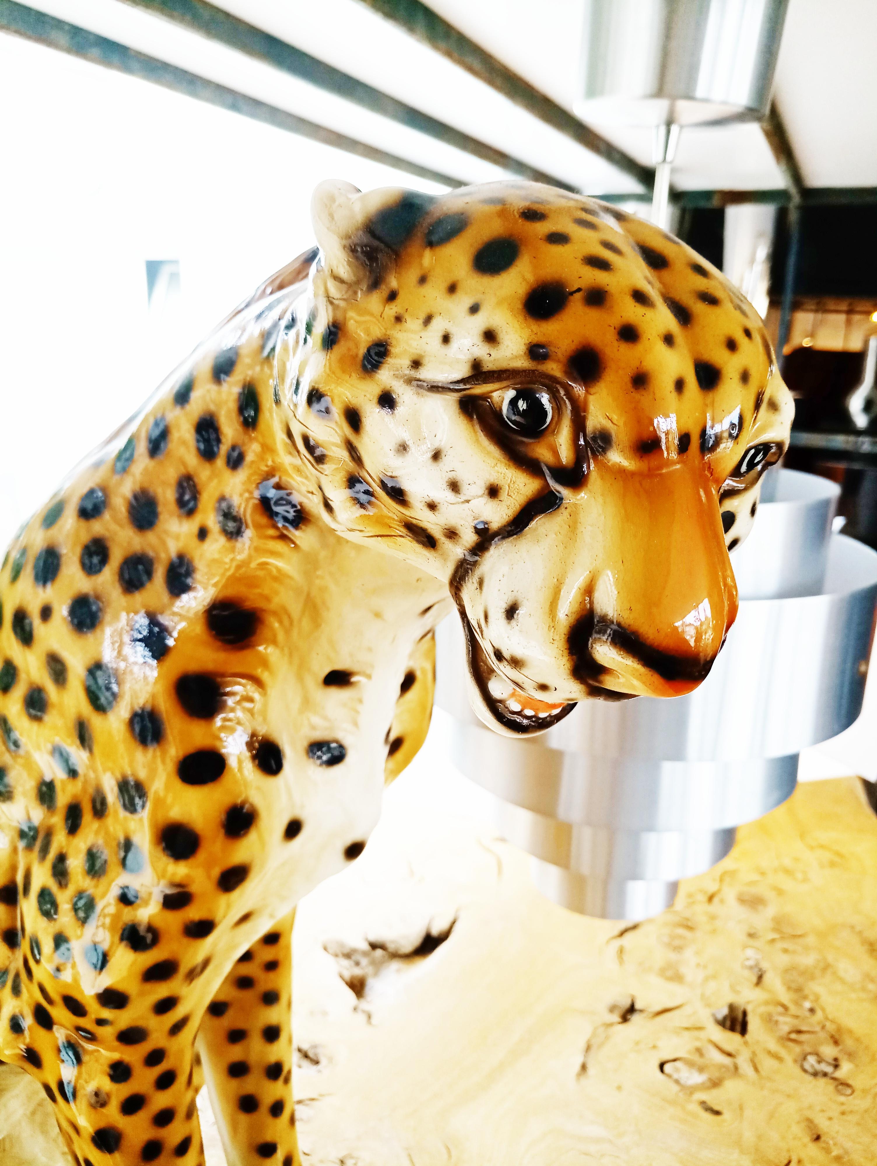 Mid-century Ceramic Cheetah Leopard Sculpture, Italy, 1960s 2