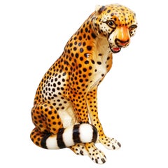 Vintage Mid-century Ceramic Cheetah Leopard Sculpture, Italy, 1960s