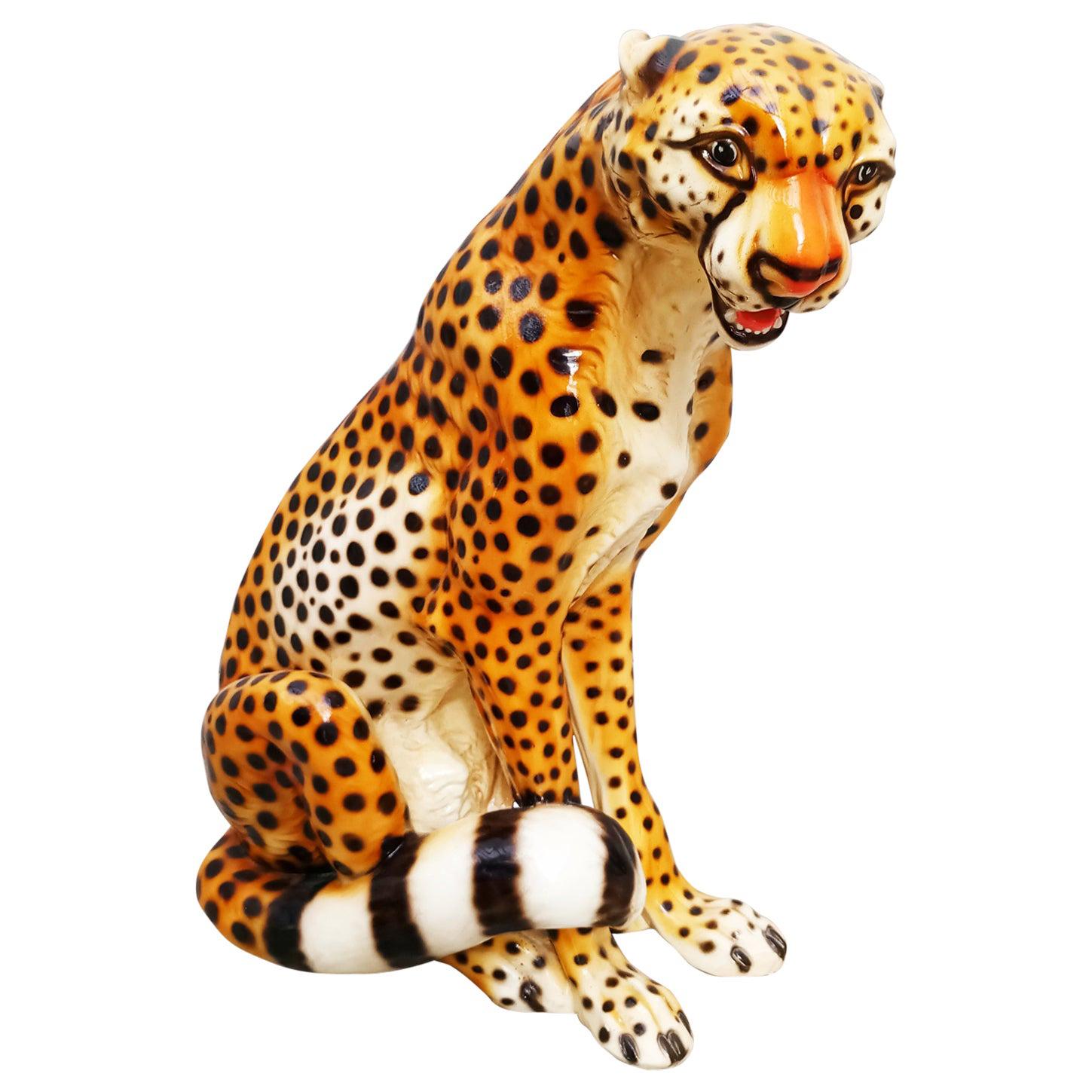 Mid-Century Ceramic Cheetah Leopard Sculpture, Italy, 1960s