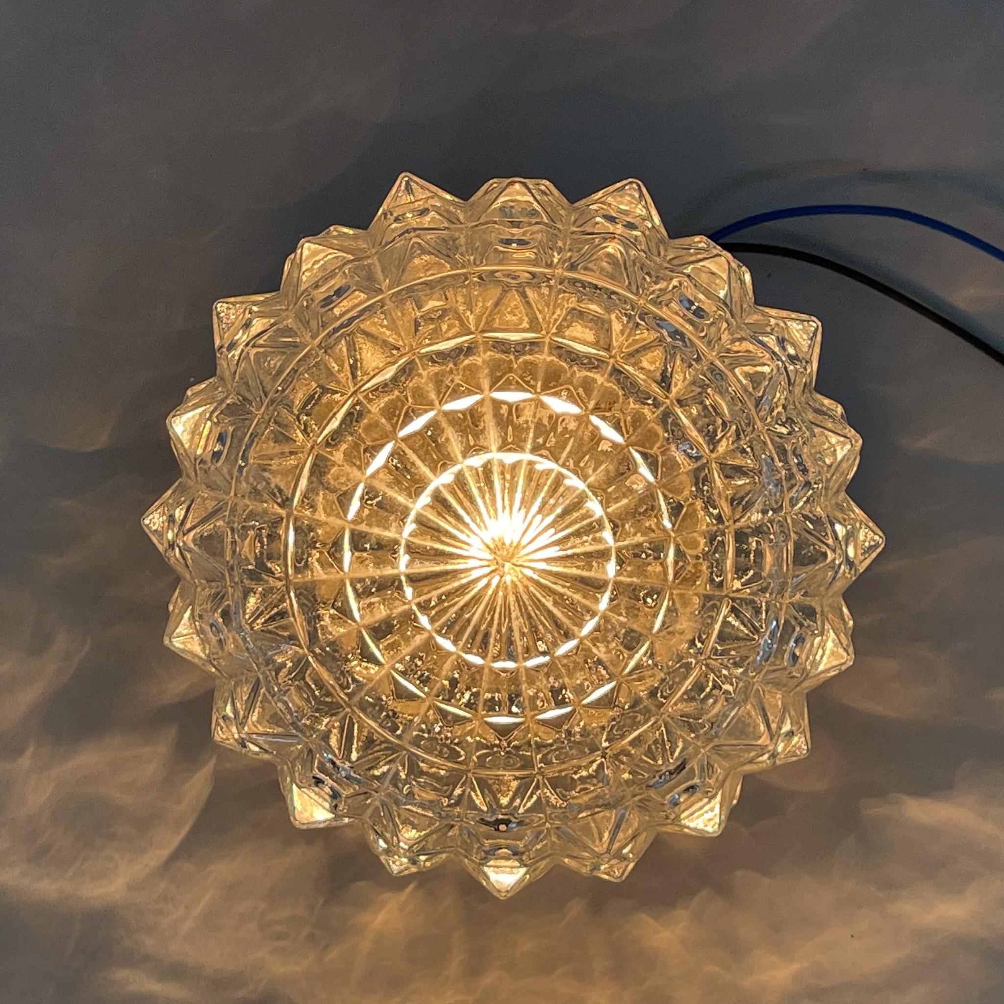 Czech Mid-Century Ceramic & Clear Pressed Glass Wall Light For Sale