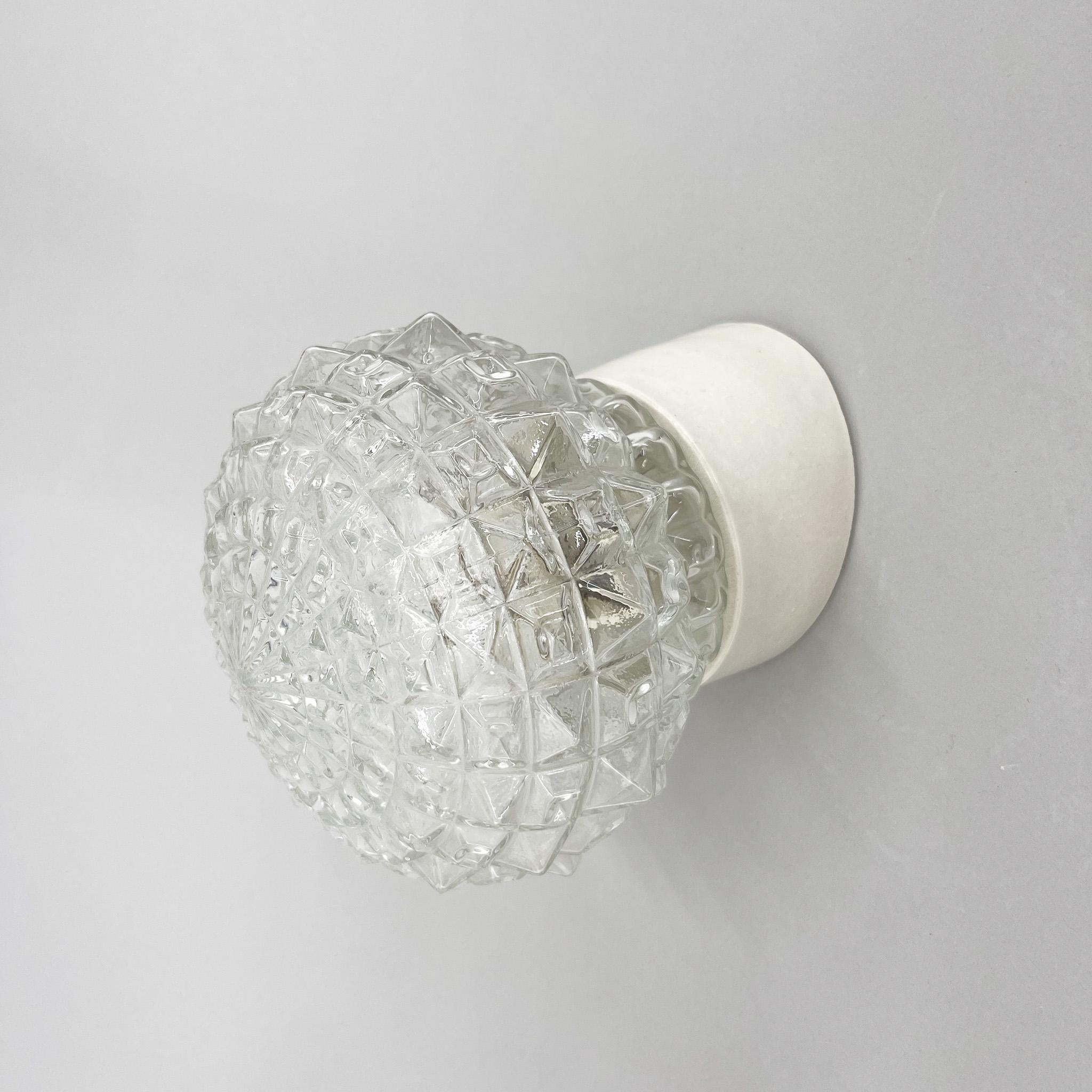 Mid-Century Ceramic & Clear Pressed Glass Wall Light In Good Condition For Sale In Praha, CZ