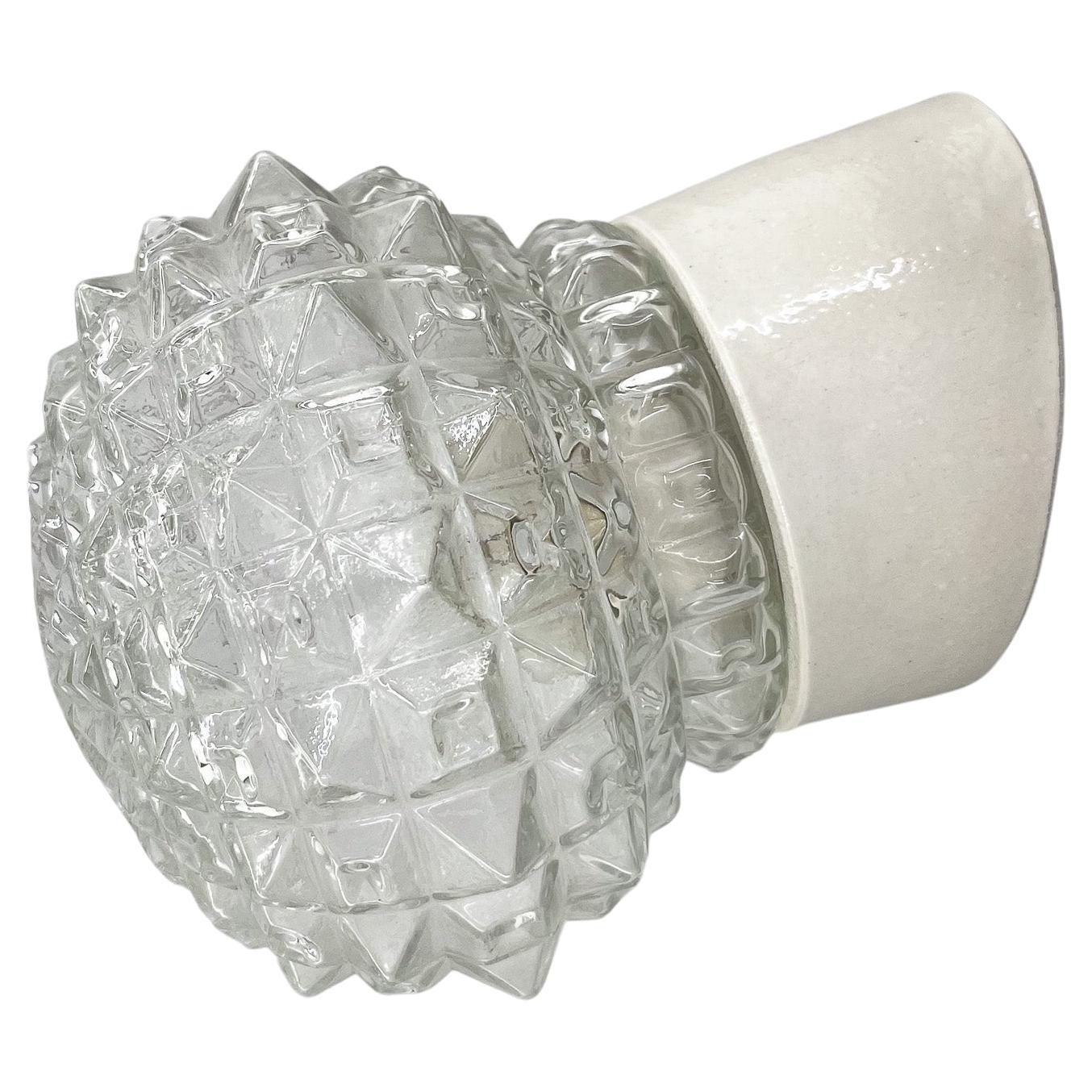 Mid-Century Ceramic & Clear Pressed Glass Wall Light For Sale