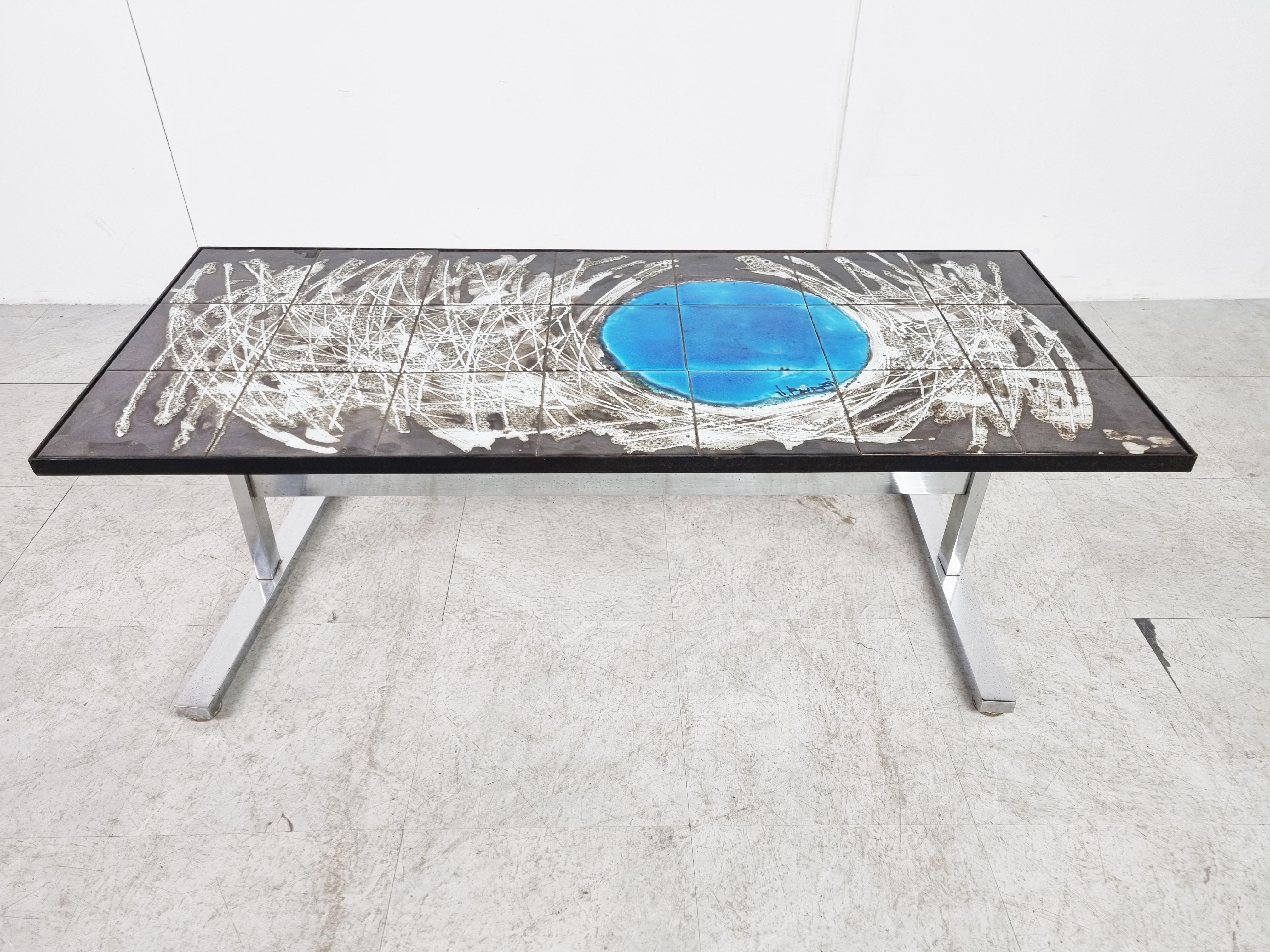 Ceramic Mid century ceramic coffee table by Juliette Belarti, 1960s For Sale