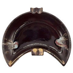 Mid Century Ceramic Crescent Shaped Glazed Ashtray Dish