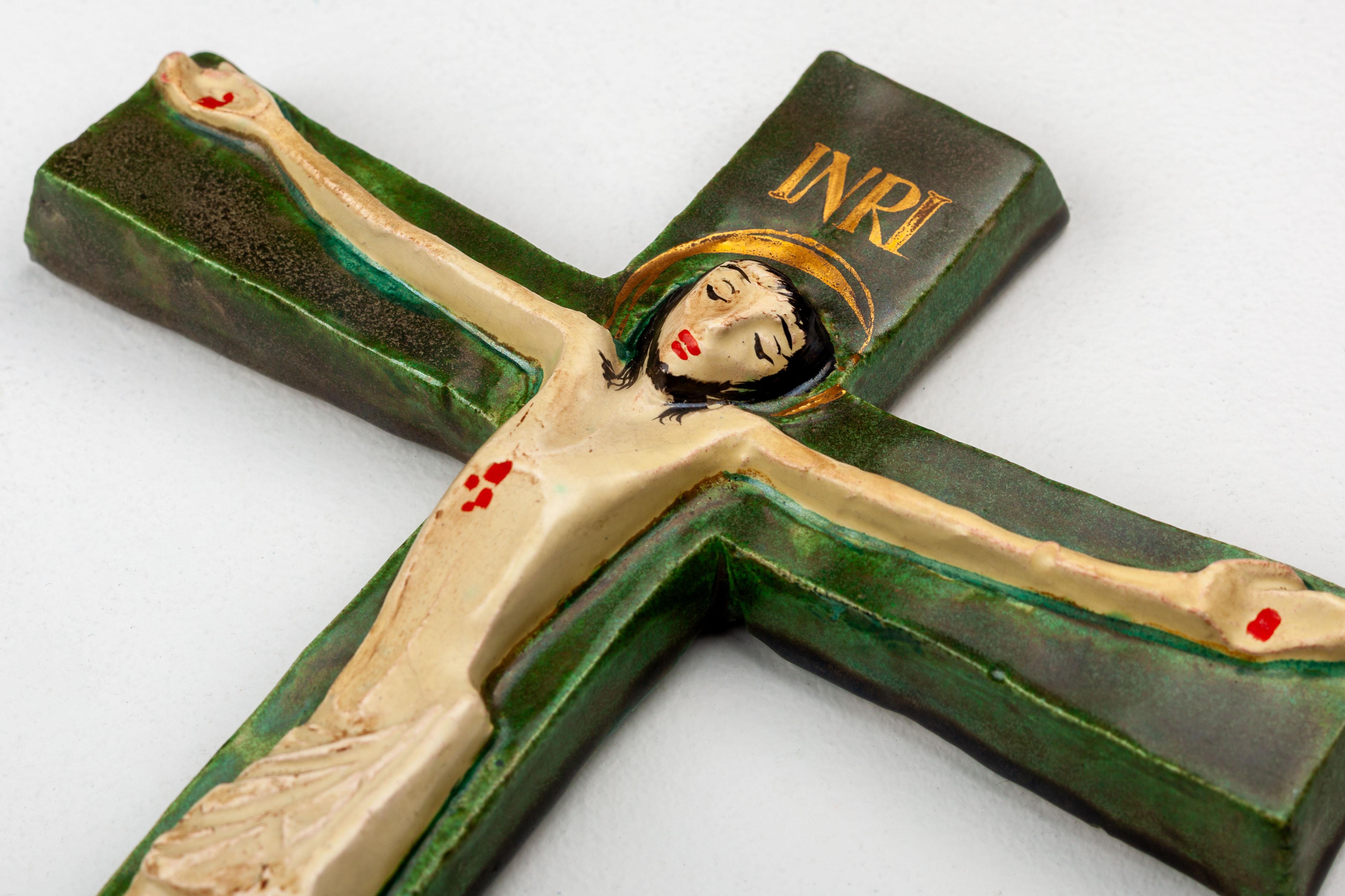 Mid-Century Ceramic Crucifix with INRI Inscription For Sale 4