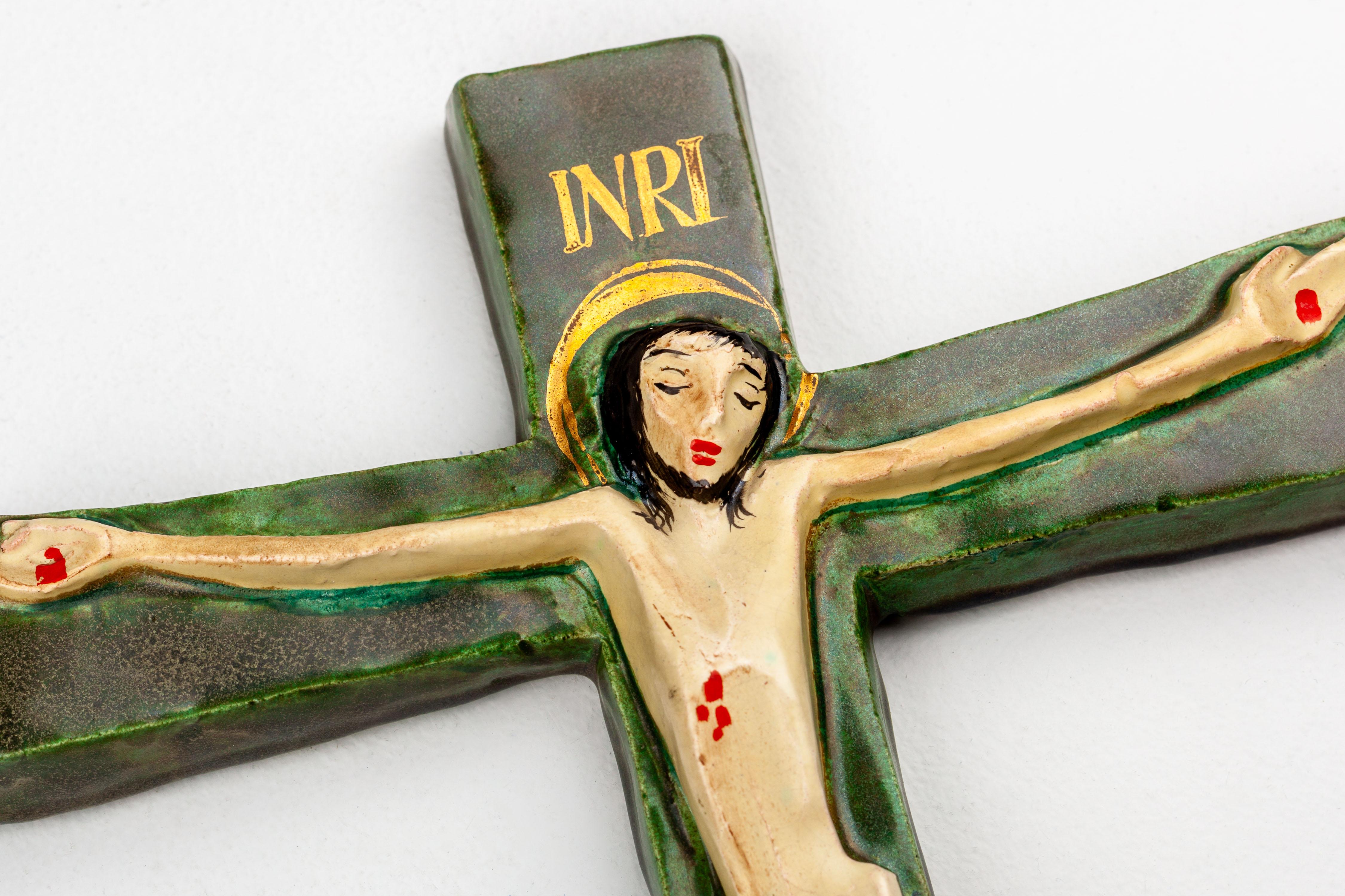 Mid-Century Ceramic Crucifix with INRI Inscription For Sale 5
