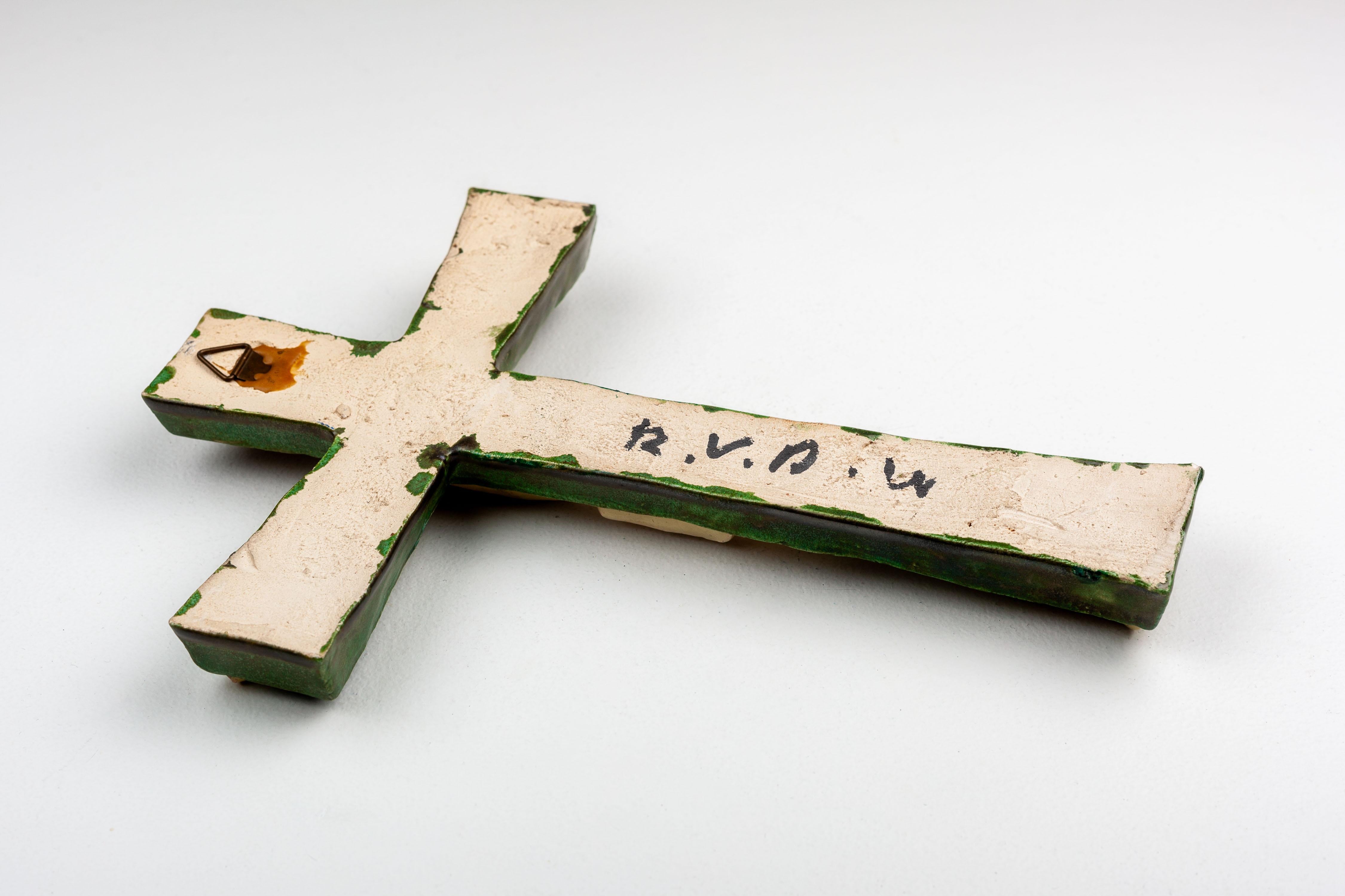 Mid-Century Ceramic Crucifix with INRI Inscription For Sale 6