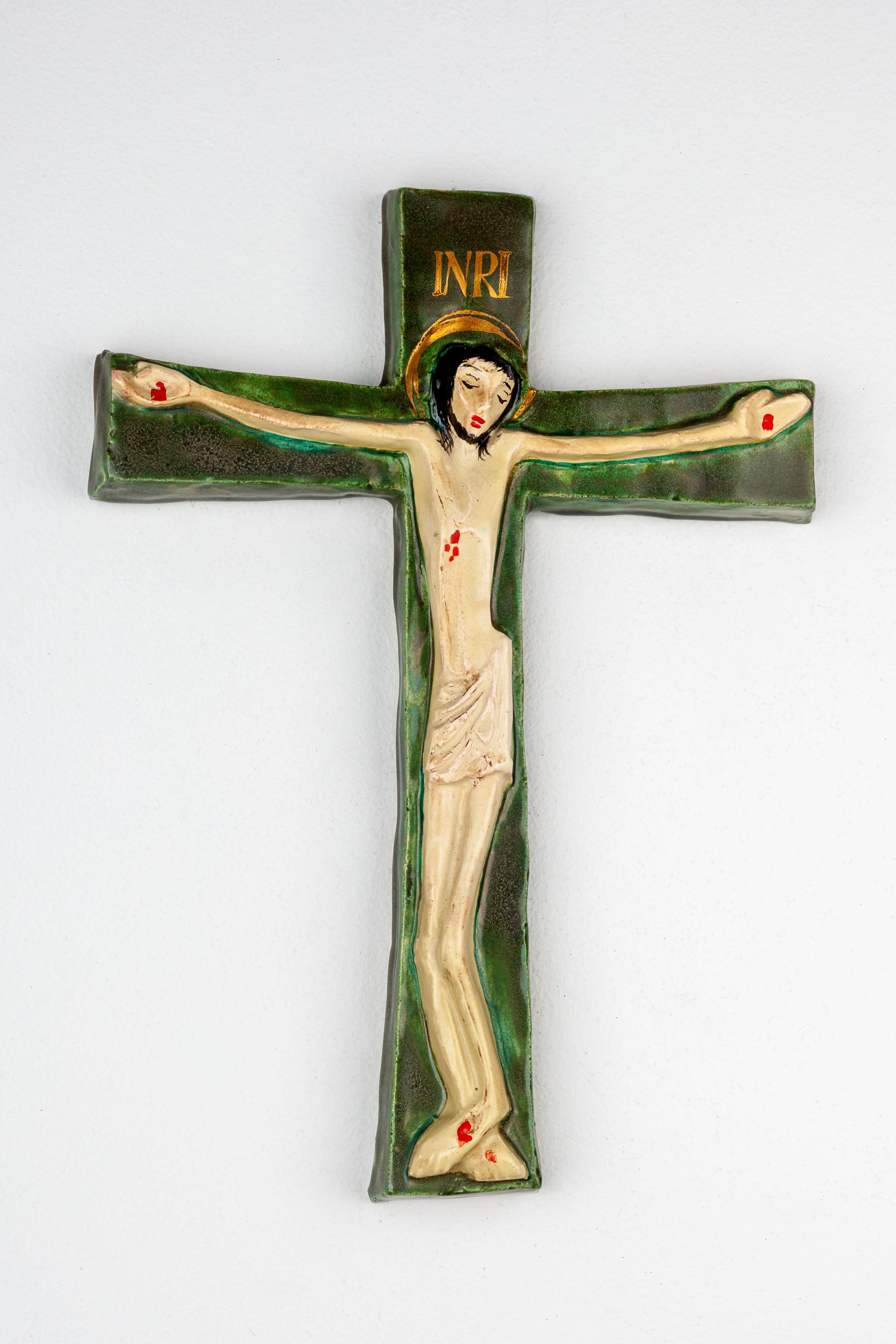 Mid-Century Ceramic Crucifix with INRI Inscription For Sale 7
