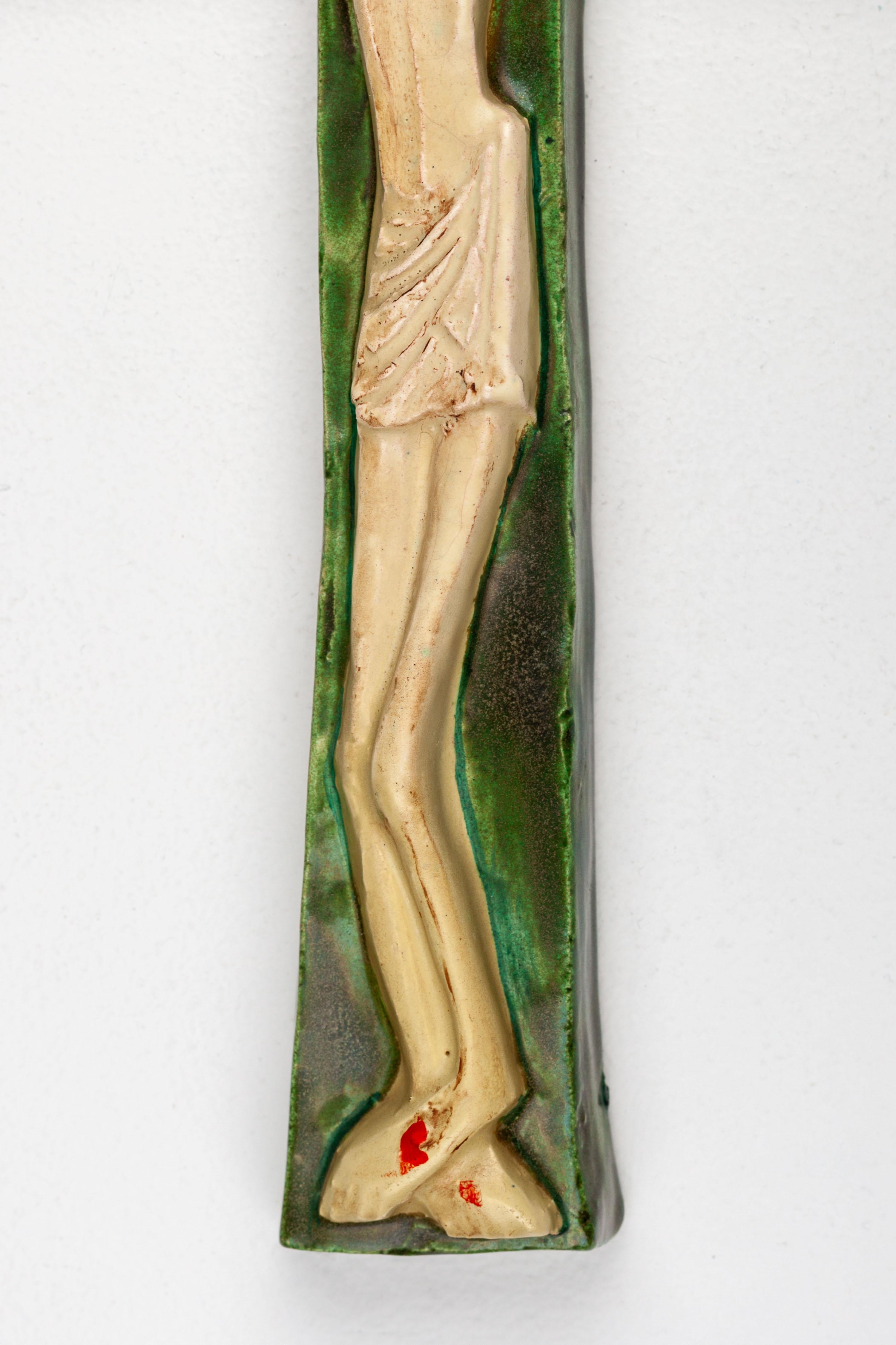 European Mid-Century Ceramic Crucifix with INRI Inscription For Sale