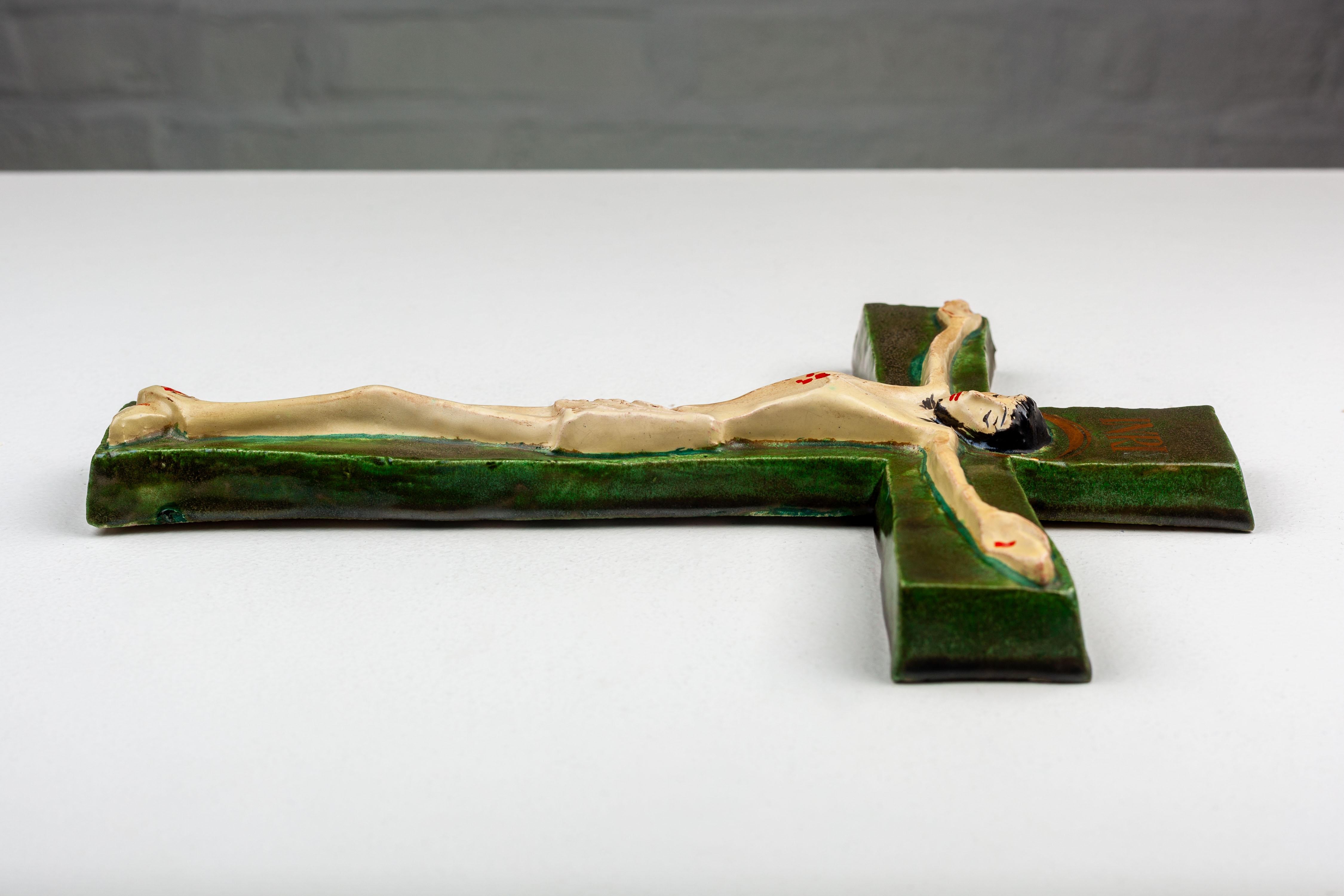 Mid-Century Ceramic Crucifix with INRI Inscription For Sale 3