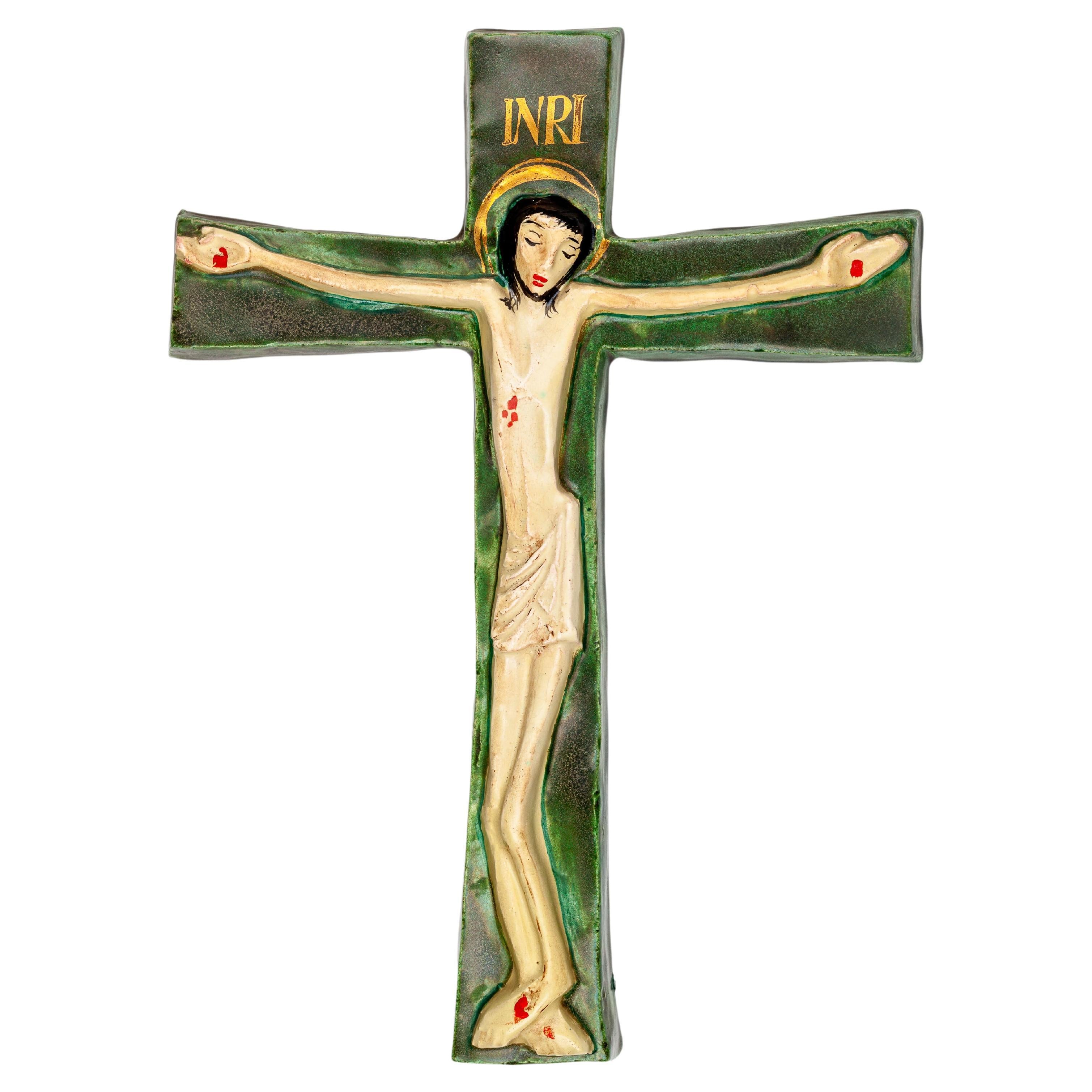 Mid-Century Ceramic Crucifix with INRI Inscription For Sale