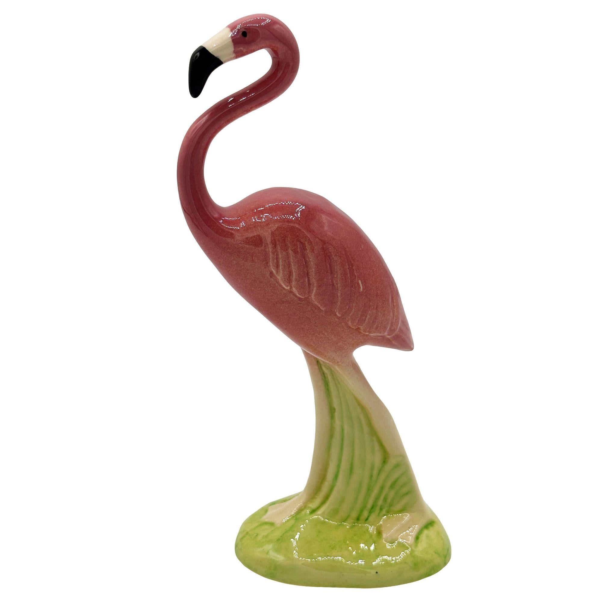 Mid-Century Modern Mid-century Ceramic Curious Watcher Pink Flamingo Tabletop Statue by Metlox For Sale