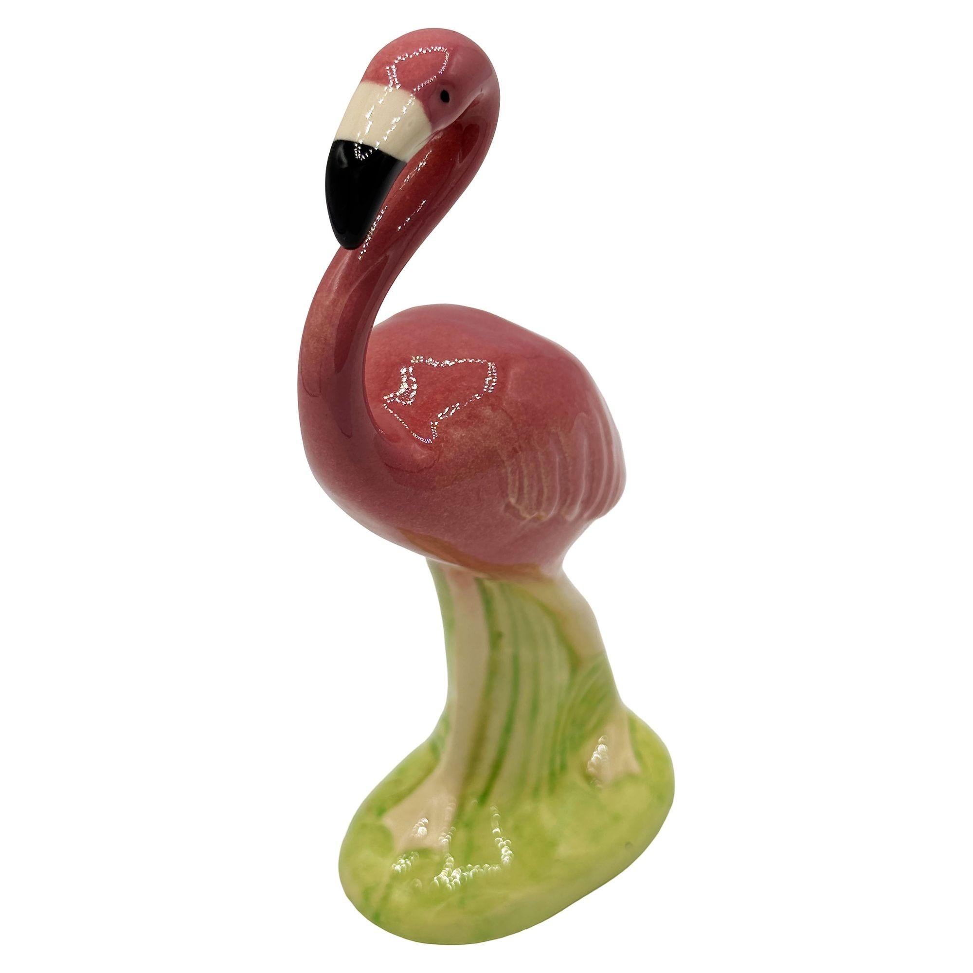 Mid-20th Century Mid-century Ceramic Curious Watcher Pink Flamingo Tabletop Statue by Metlox For Sale