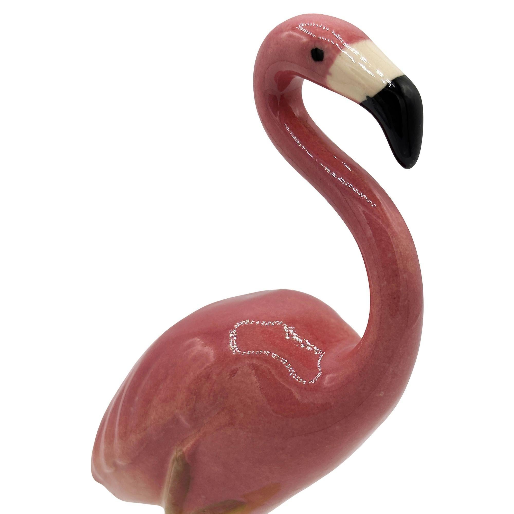 Mid-century Ceramic Curious Watcher Pink Flamingo Tabletop Statue by Metlox For Sale 2