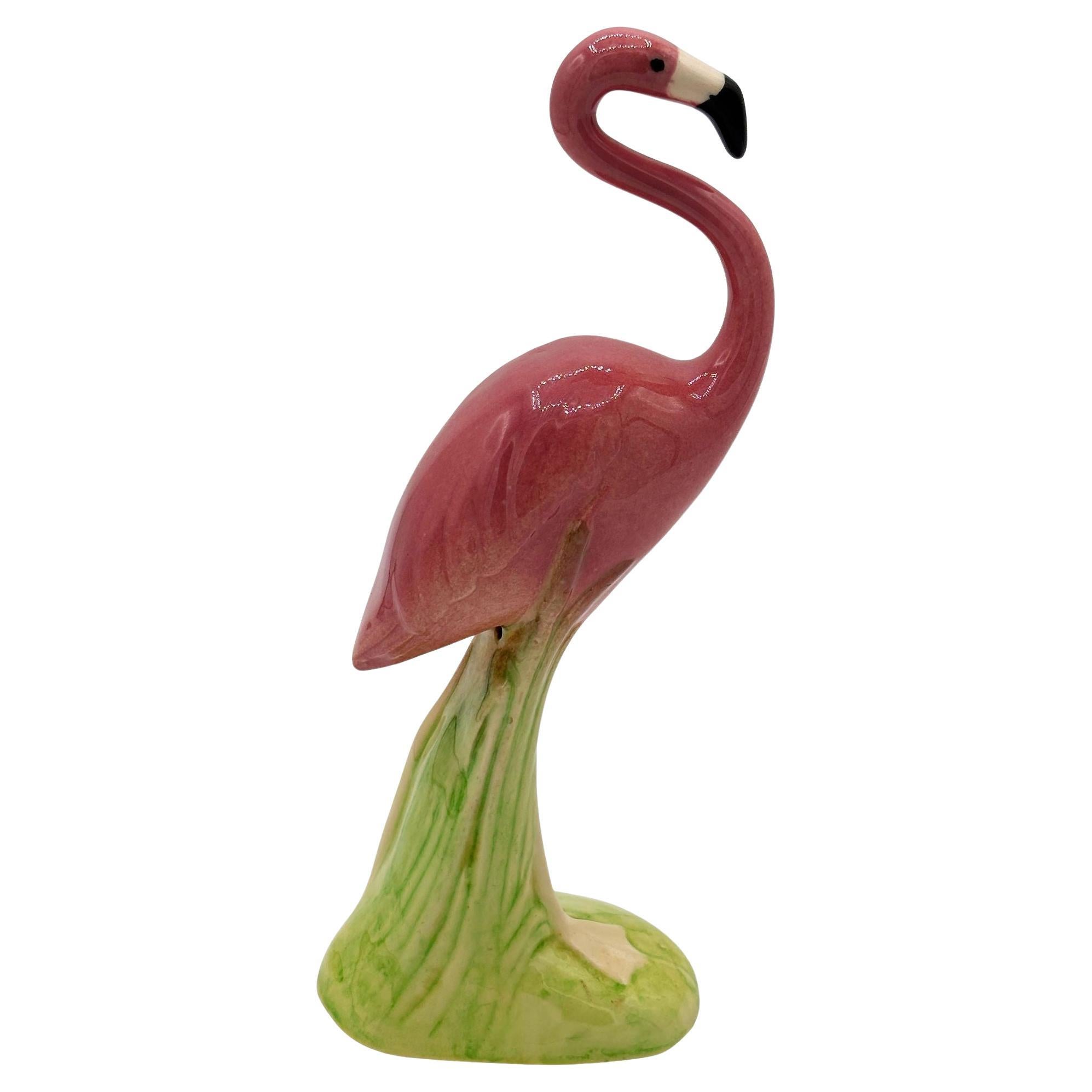 Mid-century Ceramic Curious Watcher Pink Flamingo Tabletop Statue by Metlox For Sale