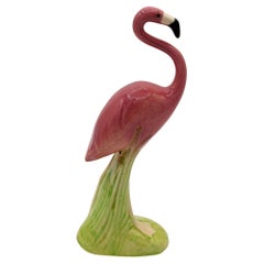 Mid-century Ceramic Curious Watcher Pink Flamingo Tabletop Statue by Metlox