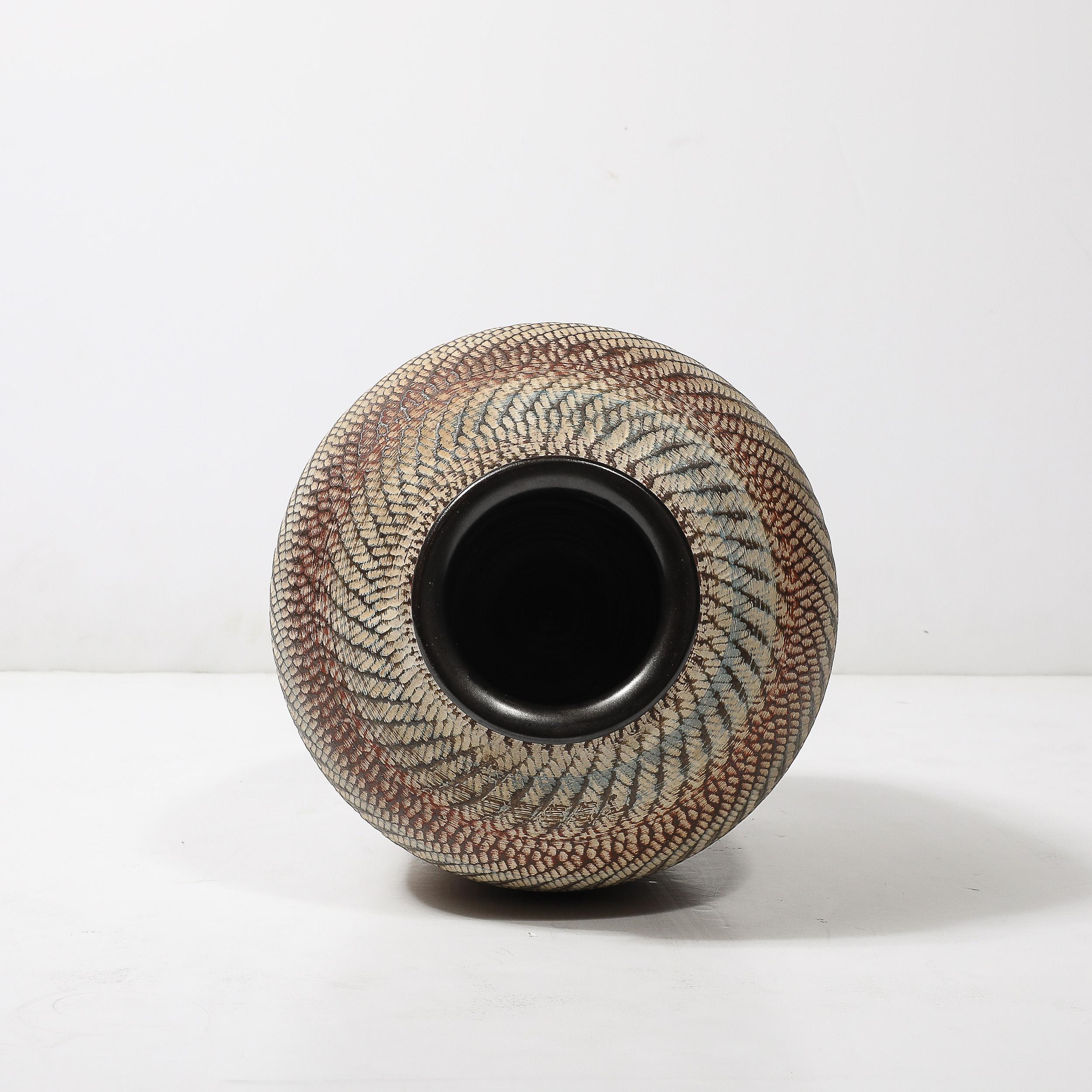 Mid-Century Ceramic Earth Toned Vase W/ Scaled Textural Detailing signed Germany For Sale 5