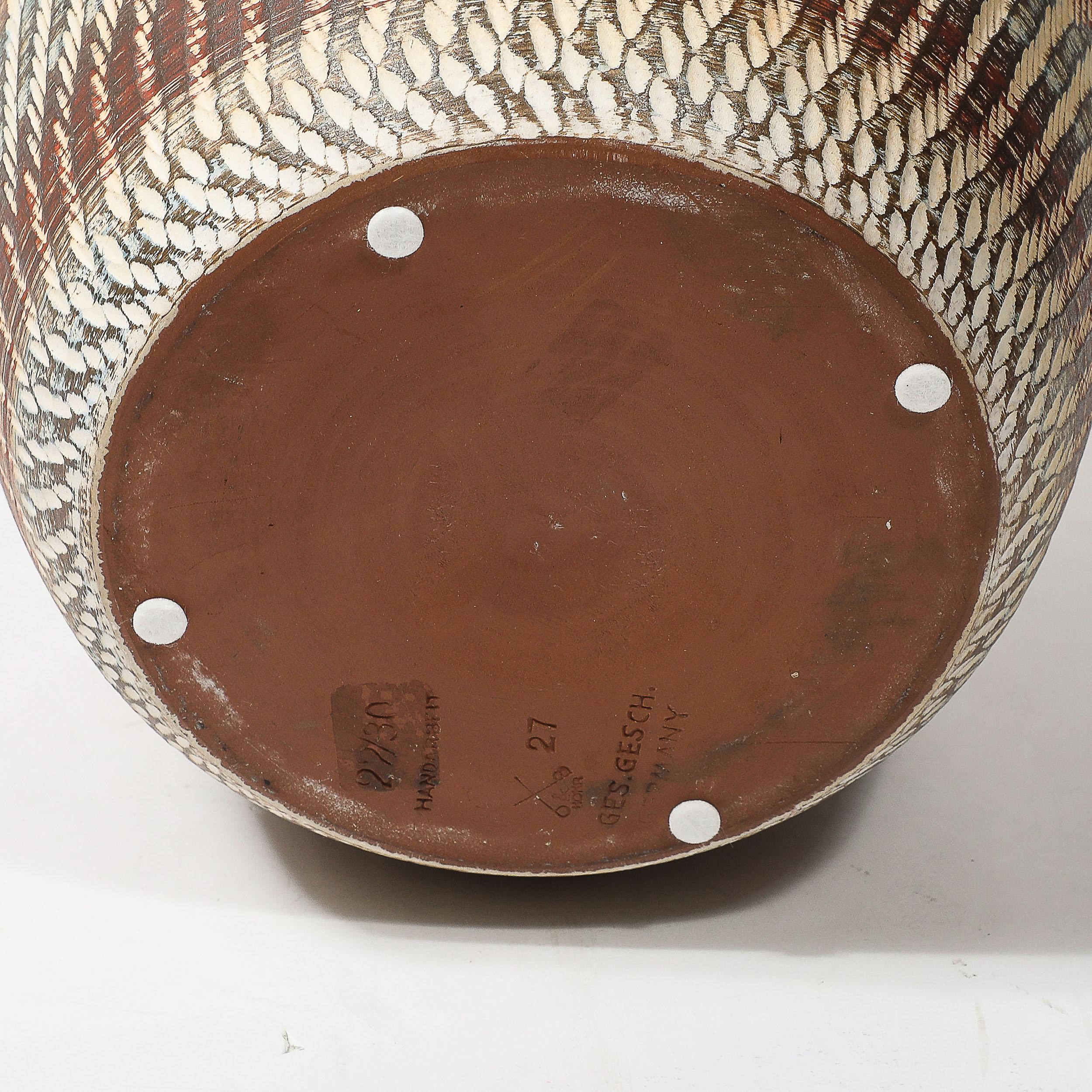 Mid-Century Ceramic Earth Toned Vase W/ Scaled Textural Detailing signed Germany For Sale 8