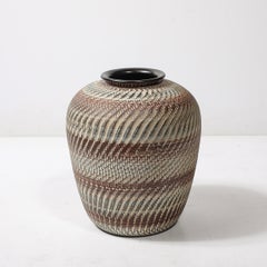Mid-Century Ceramic Earth Toned Vase W/ Scaled Textural Detailing signed Germany