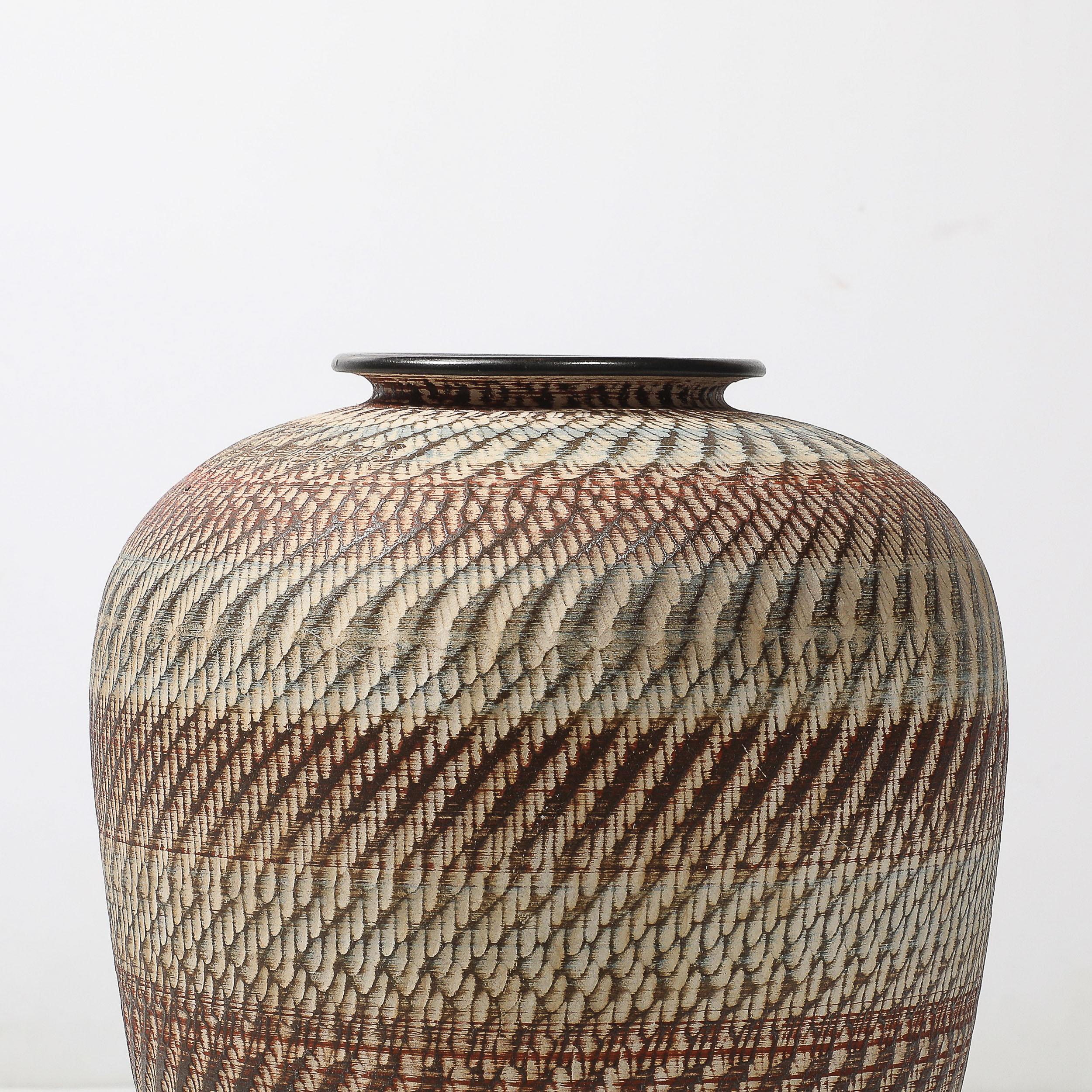 Mid-Century Modern Mid-Century Ceramic Earth Toned Vase W/ Scaled Textural Detailing signed Germany For Sale