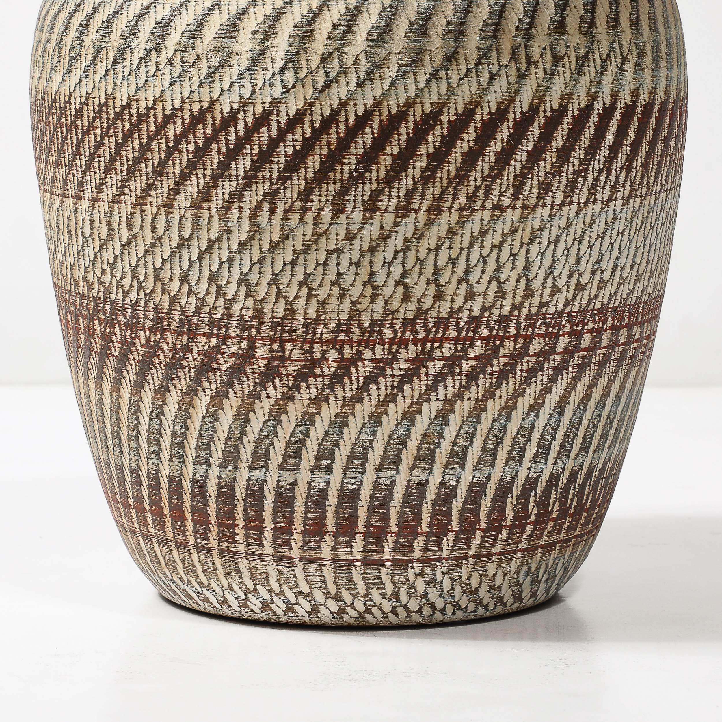 Mid-Century Ceramic Earth Toned Vase W/ Scaled Textural Detailing signed Germany In Excellent Condition For Sale In New York, NY