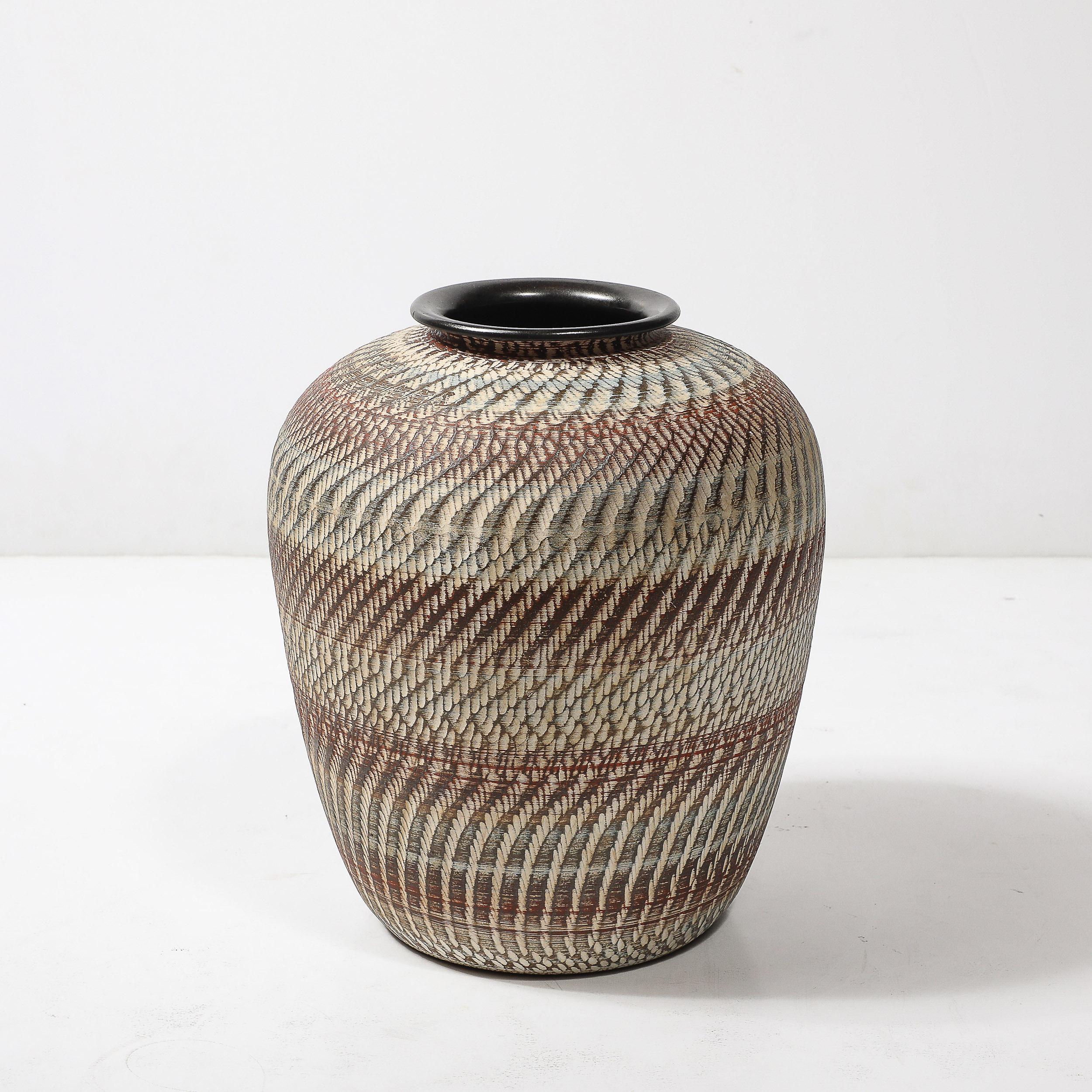 Mid-20th Century Mid-Century Ceramic Earth Toned Vase W/ Scaled Textural Detailing signed Germany For Sale